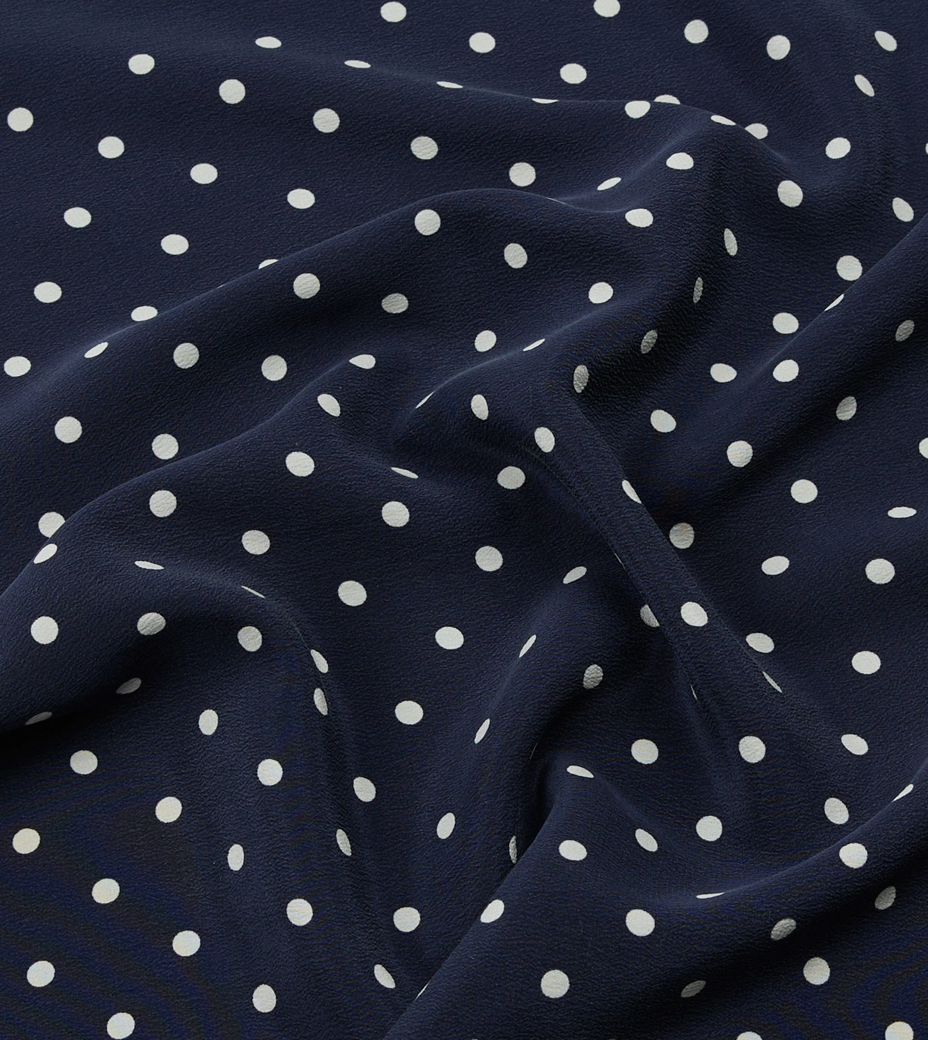 Navy Polka Dot Print Silk Pocket Square - Image 2