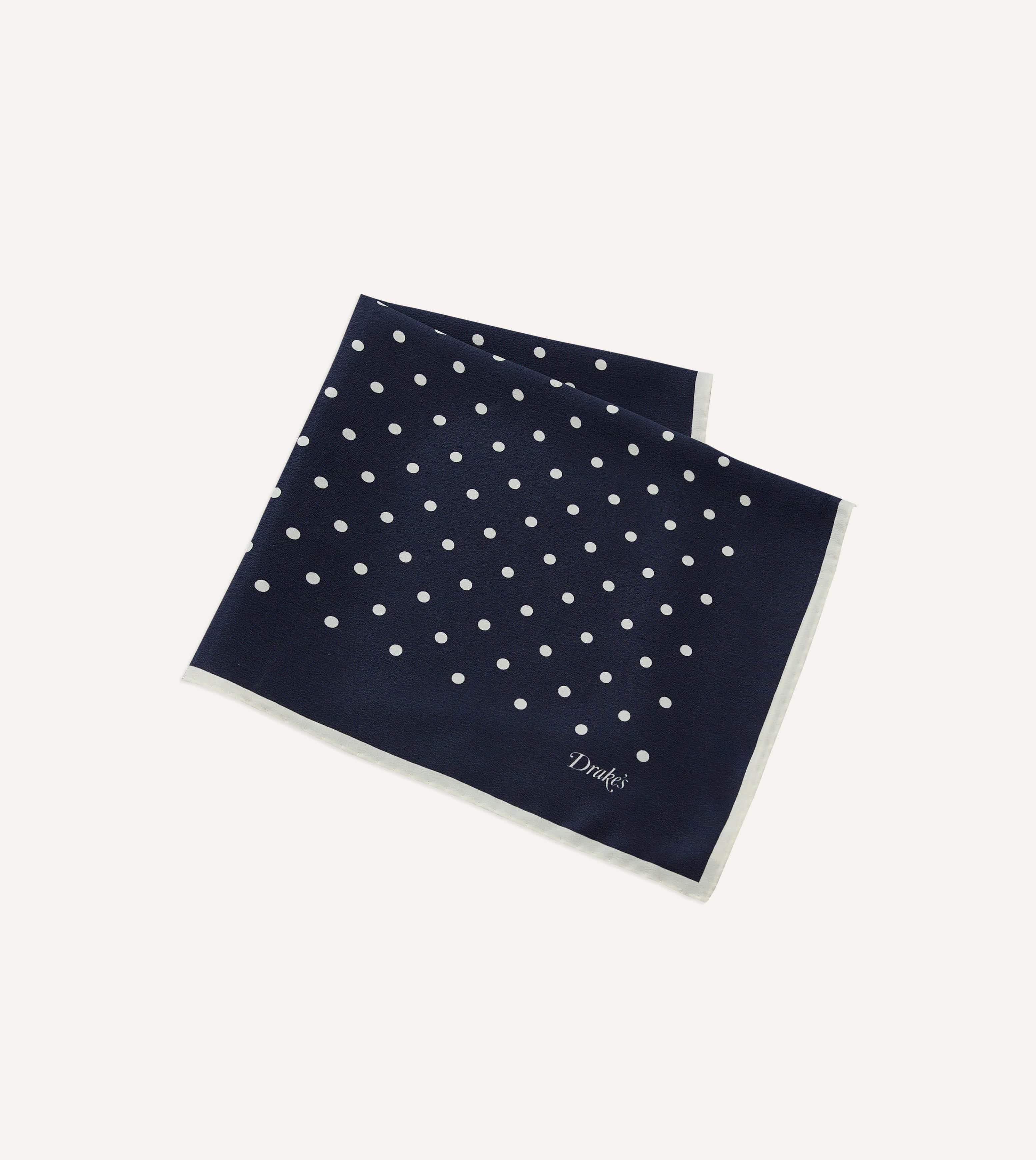 Navy Polka Dot Print Silk Pocket Square - Image 3
