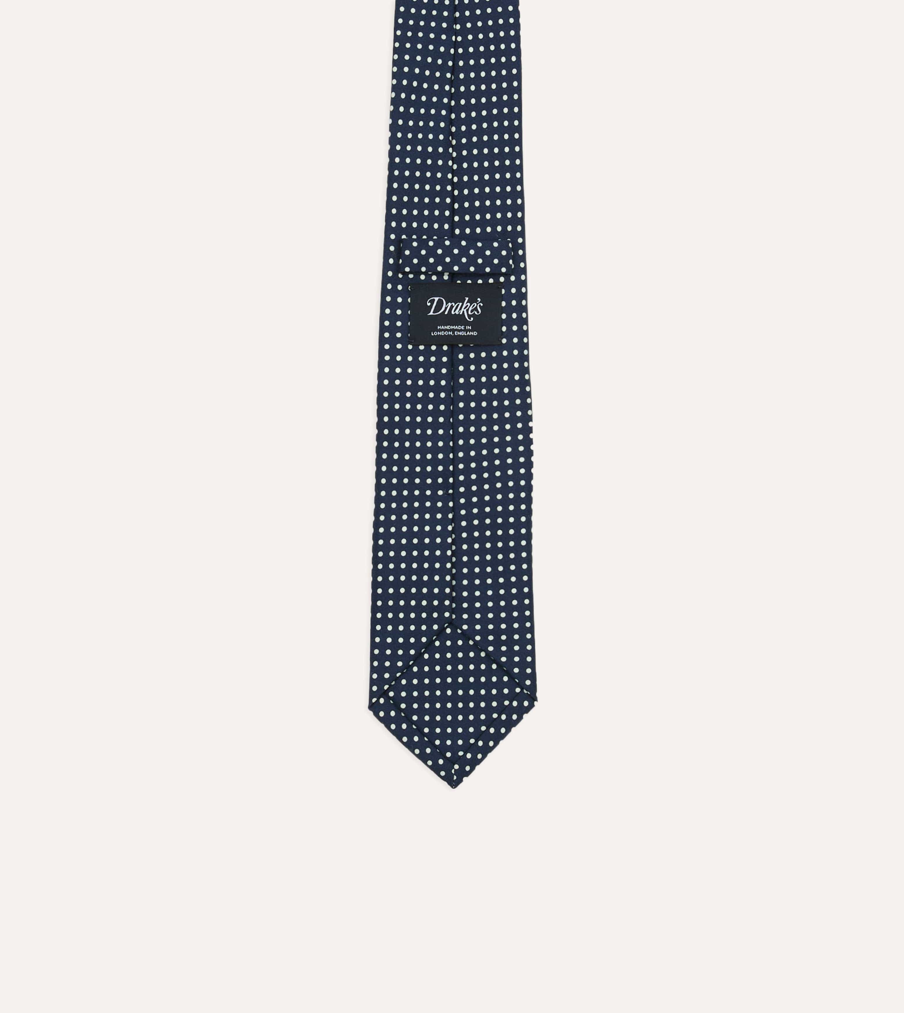 Navy Small Spot Silk Self-Tipped Tie - Image 4