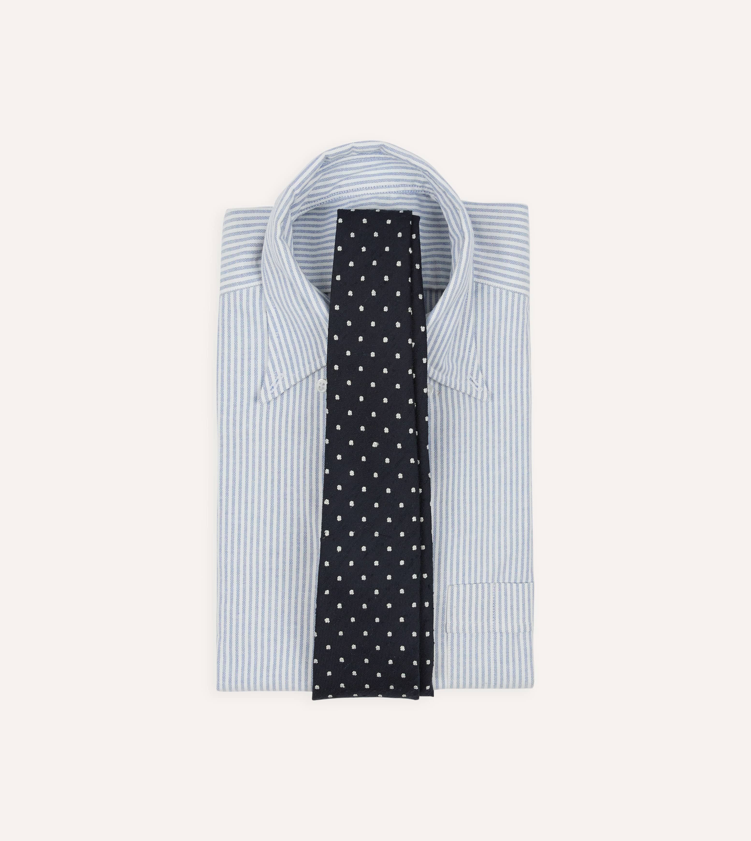 Navy Spots Shantung Silk Hand-Rolled Tie - Image 2