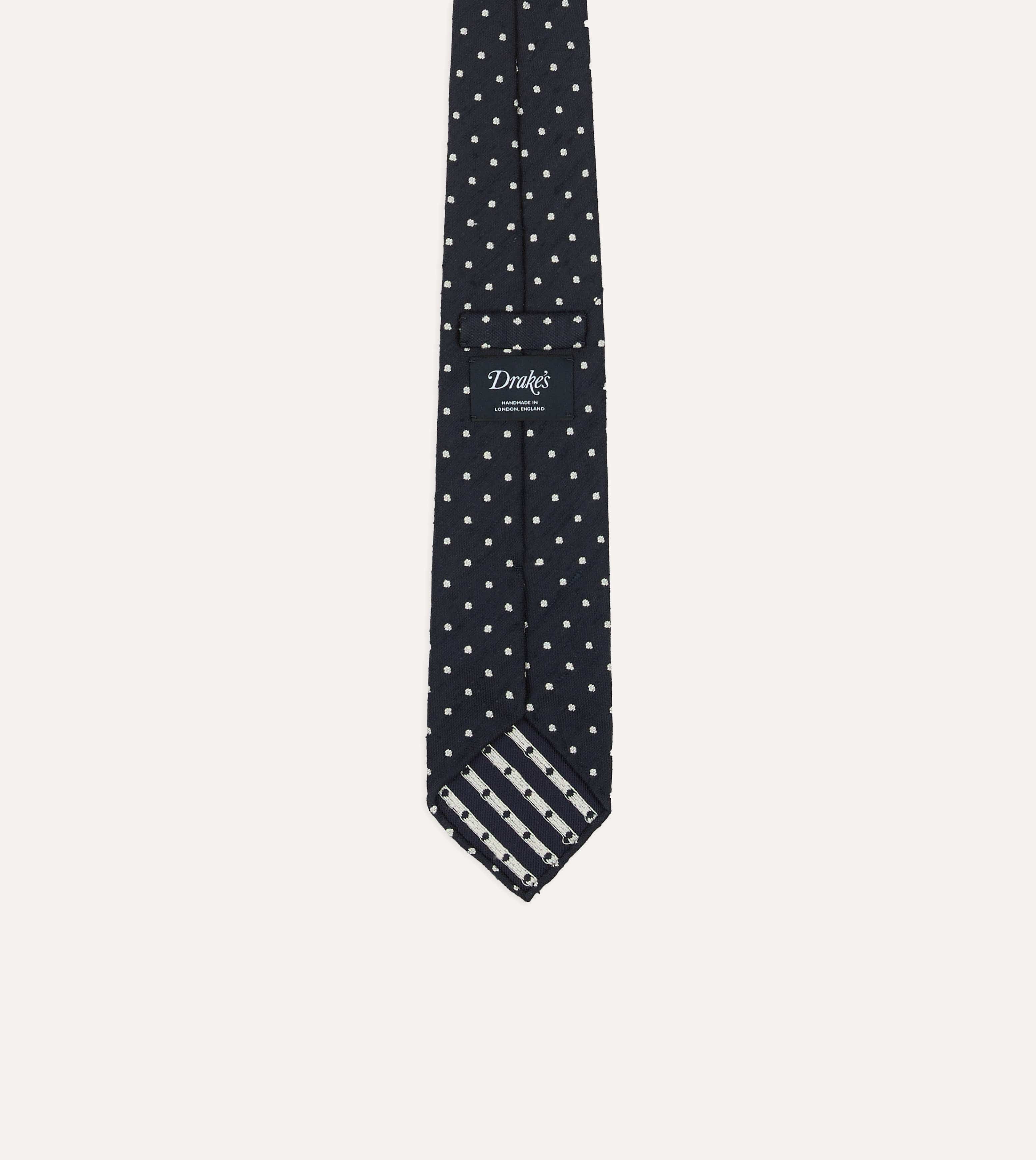 Navy Spots Shantung Silk Hand-Rolled Tie - Image 4