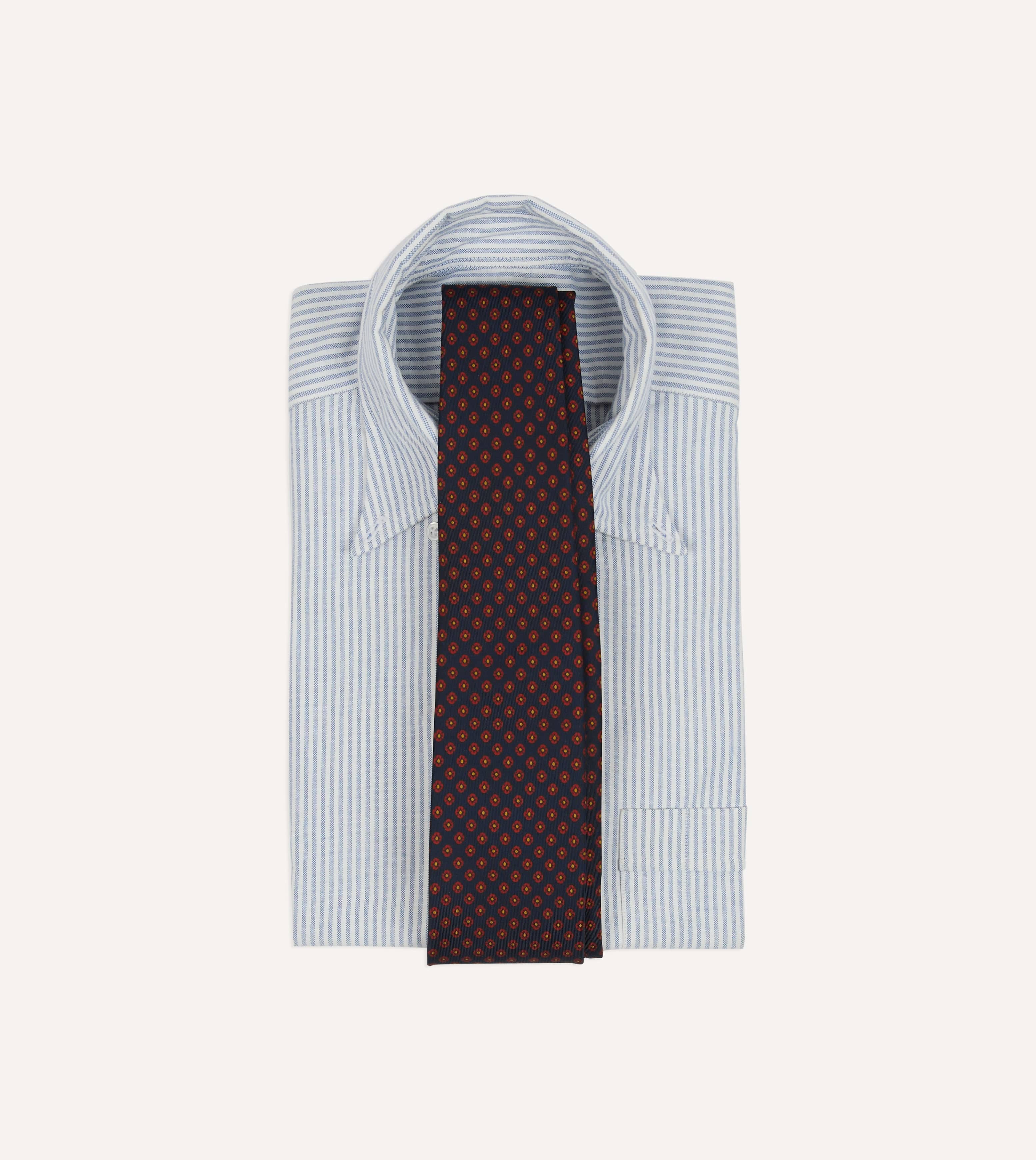 Navy Square Flower Print Silk Self-Tipped Tie - Image 2