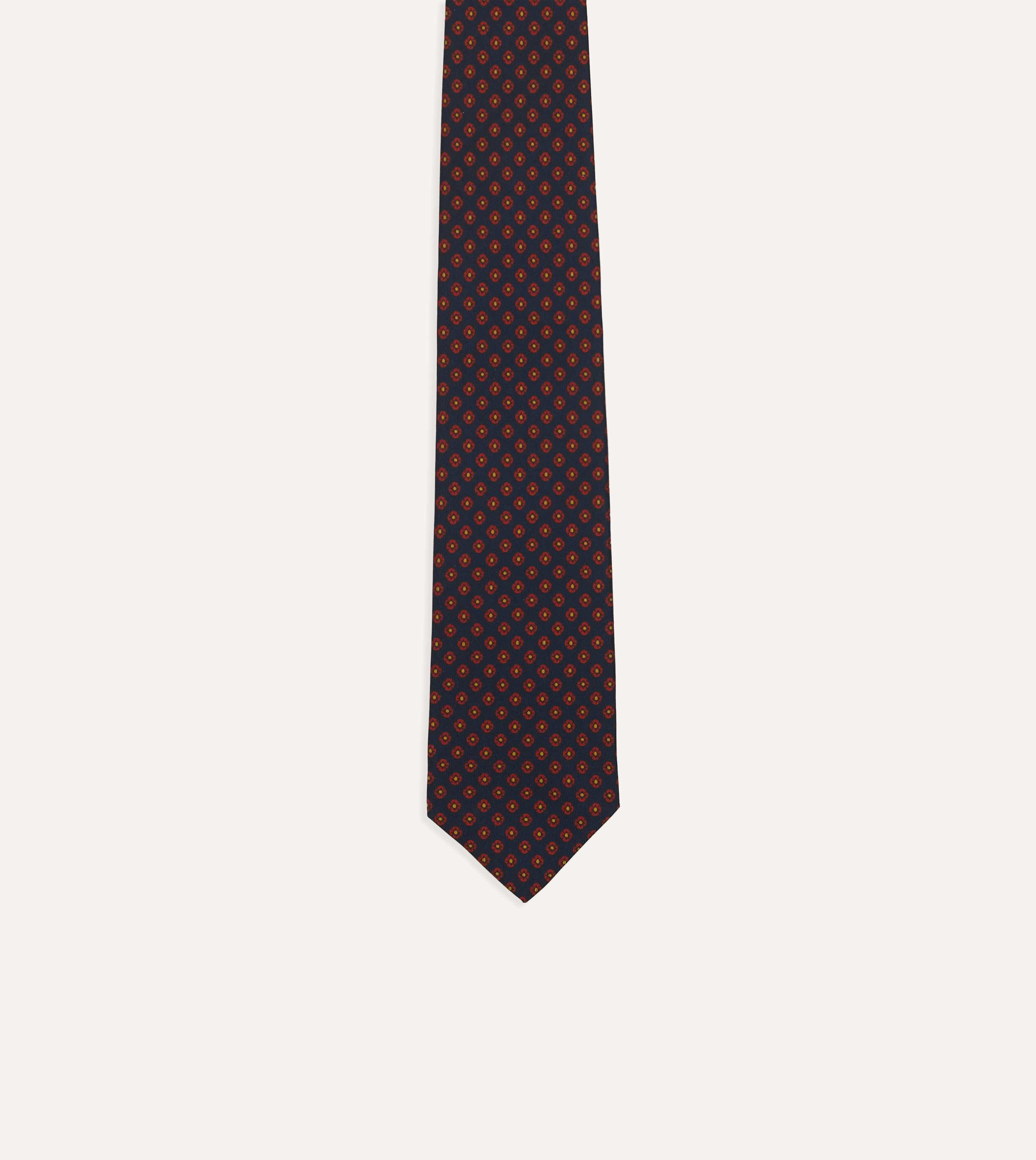Navy Square Flower Print Silk Self-Tipped Tie - Image 3