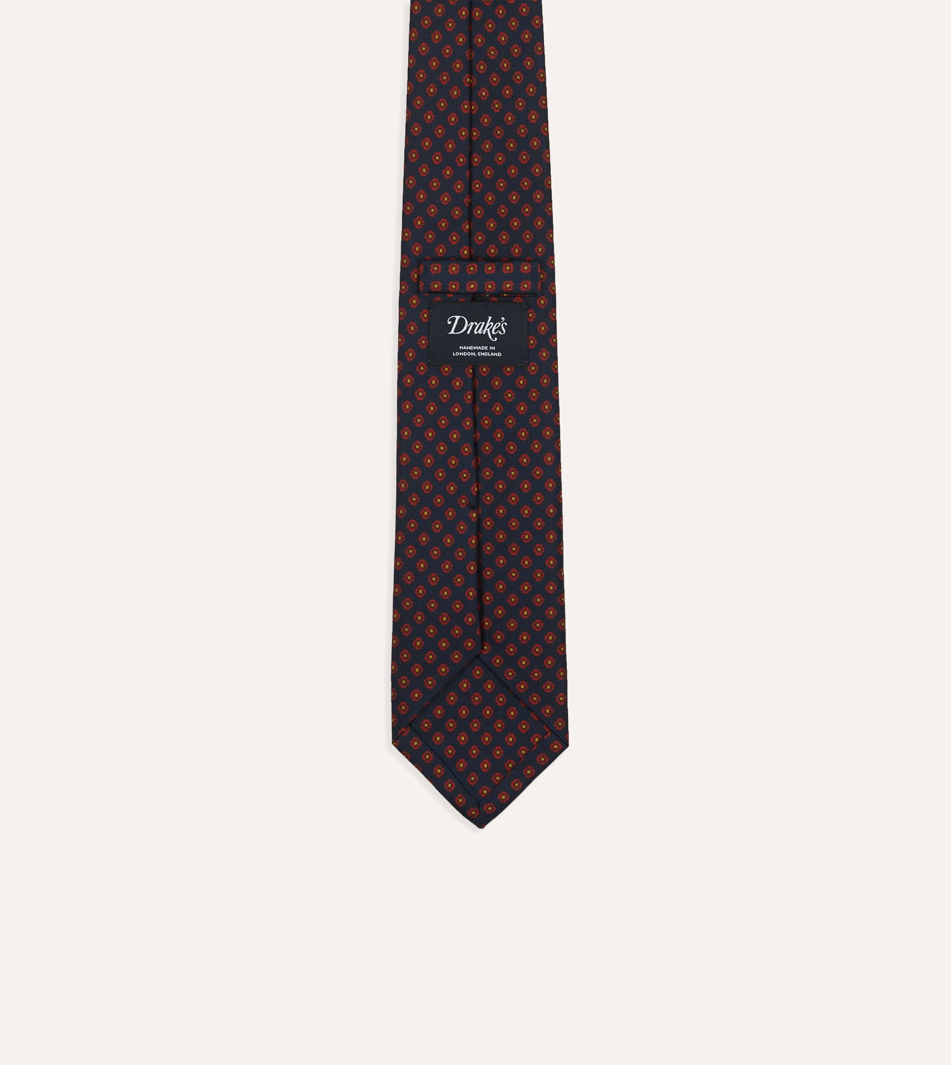 Navy Square Flower Print Silk Self-Tipped Tie - Image 4