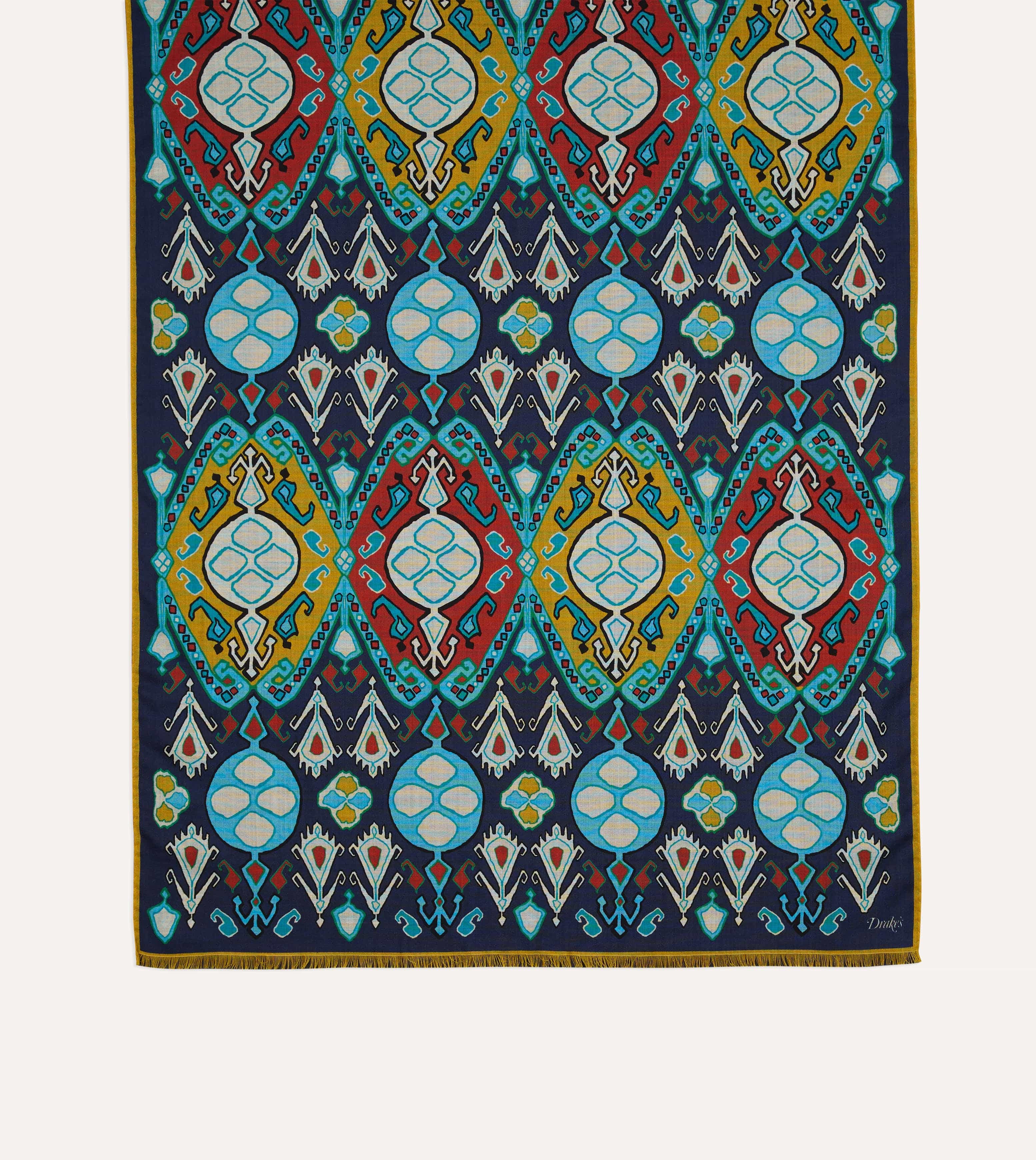Navy Tapestry Print Wool Silk Scarf - Image 3