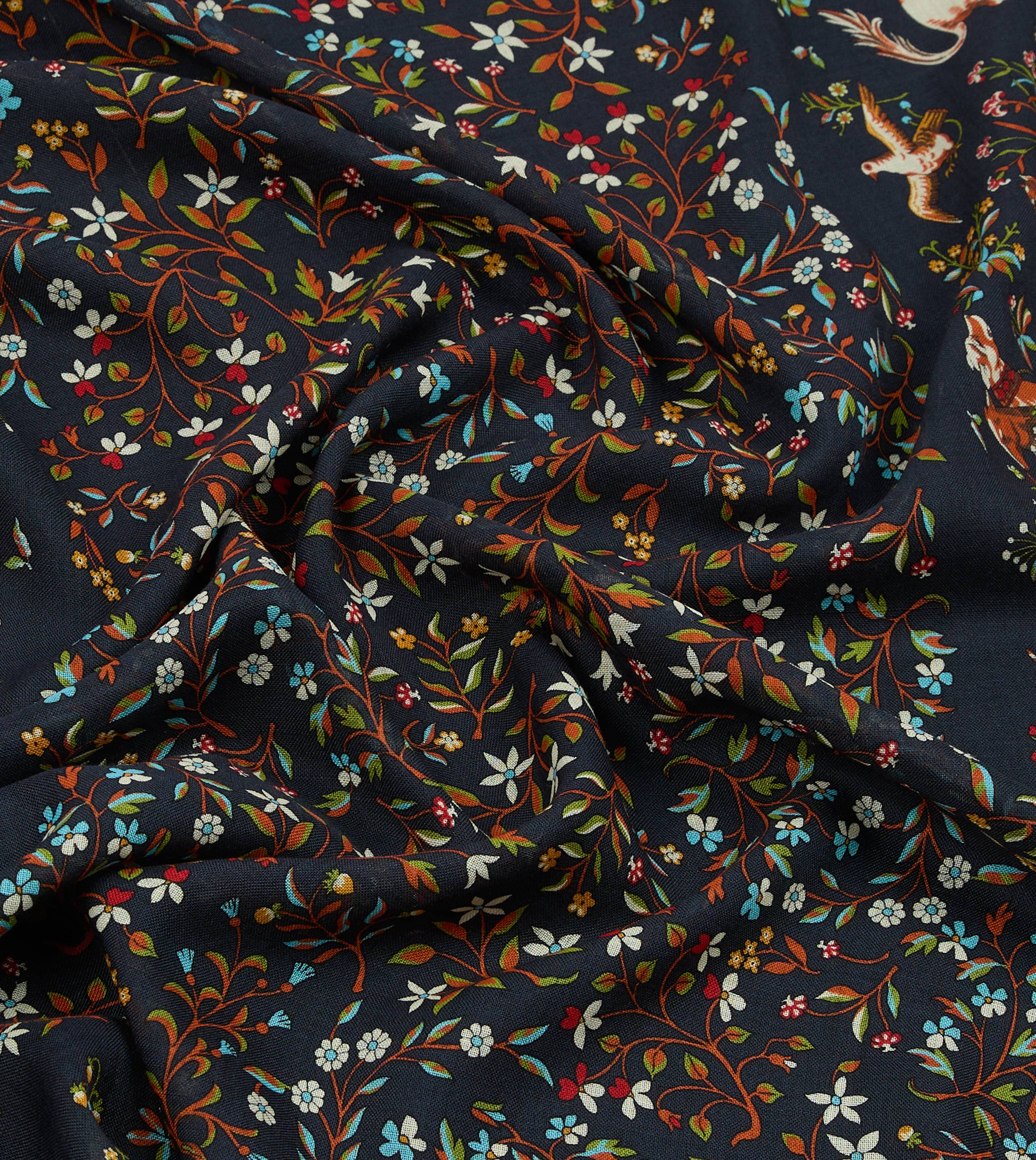 Navy Unicorn Garden Print Tubular Wool-Silk Scarf - Image 3