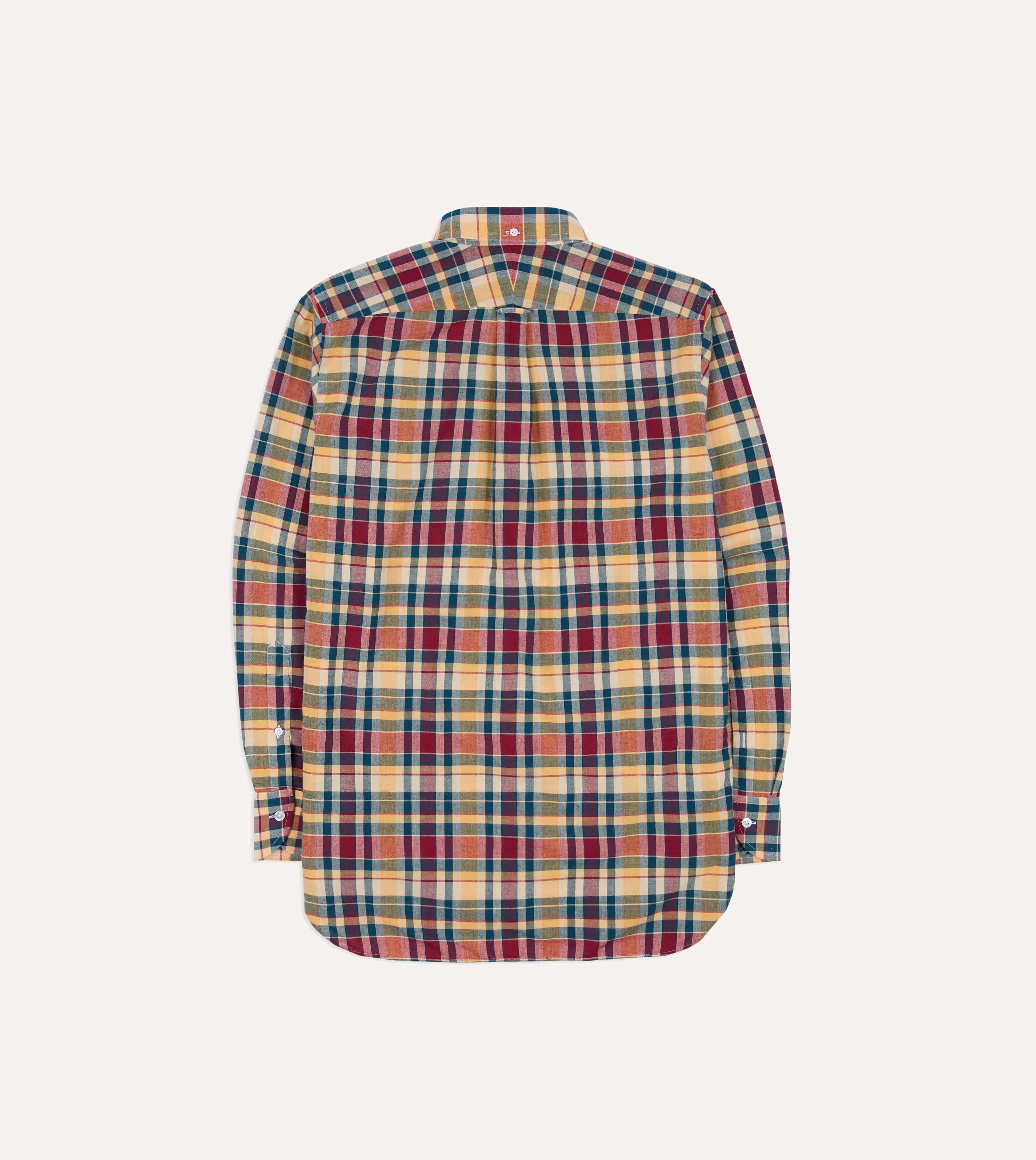 Navy, Yellow and Red Madras Check Cotton Button-Down Popover Shirt - Image 7