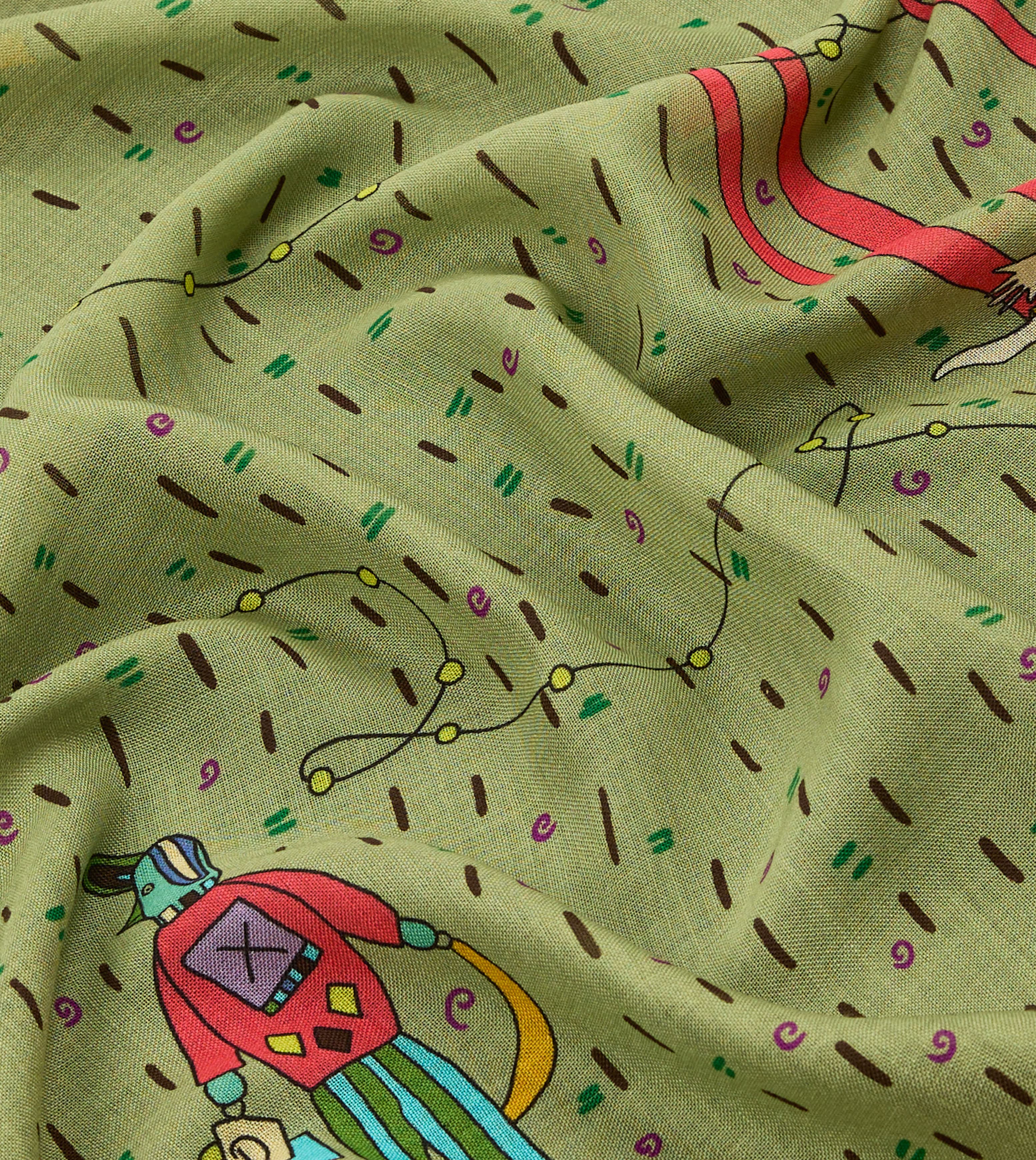 Olive Acrobat Print Wool-Silk Bandana - Image 2