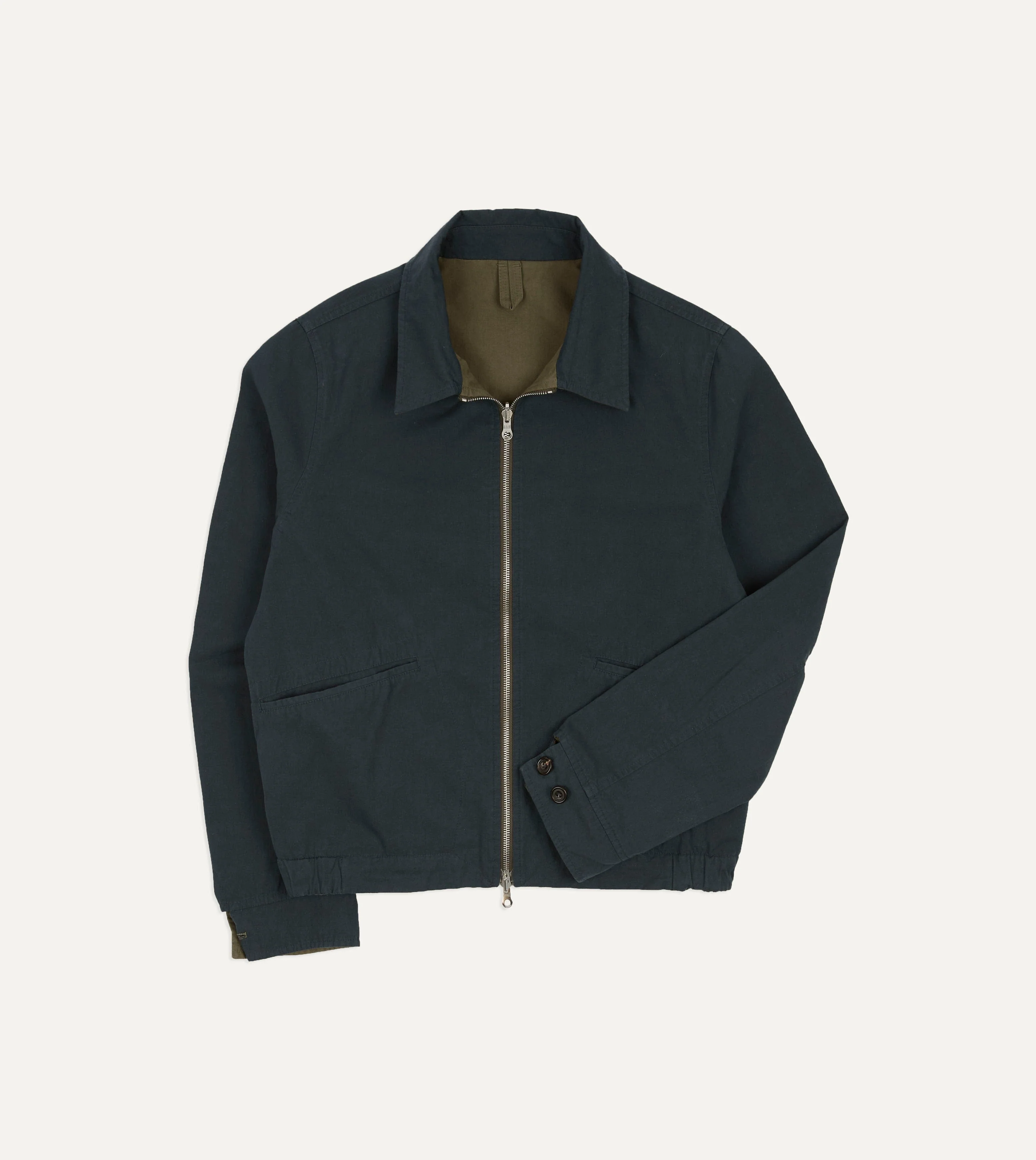 Olive and Navy Reversible Cotton Blouson Jacket - Image 3