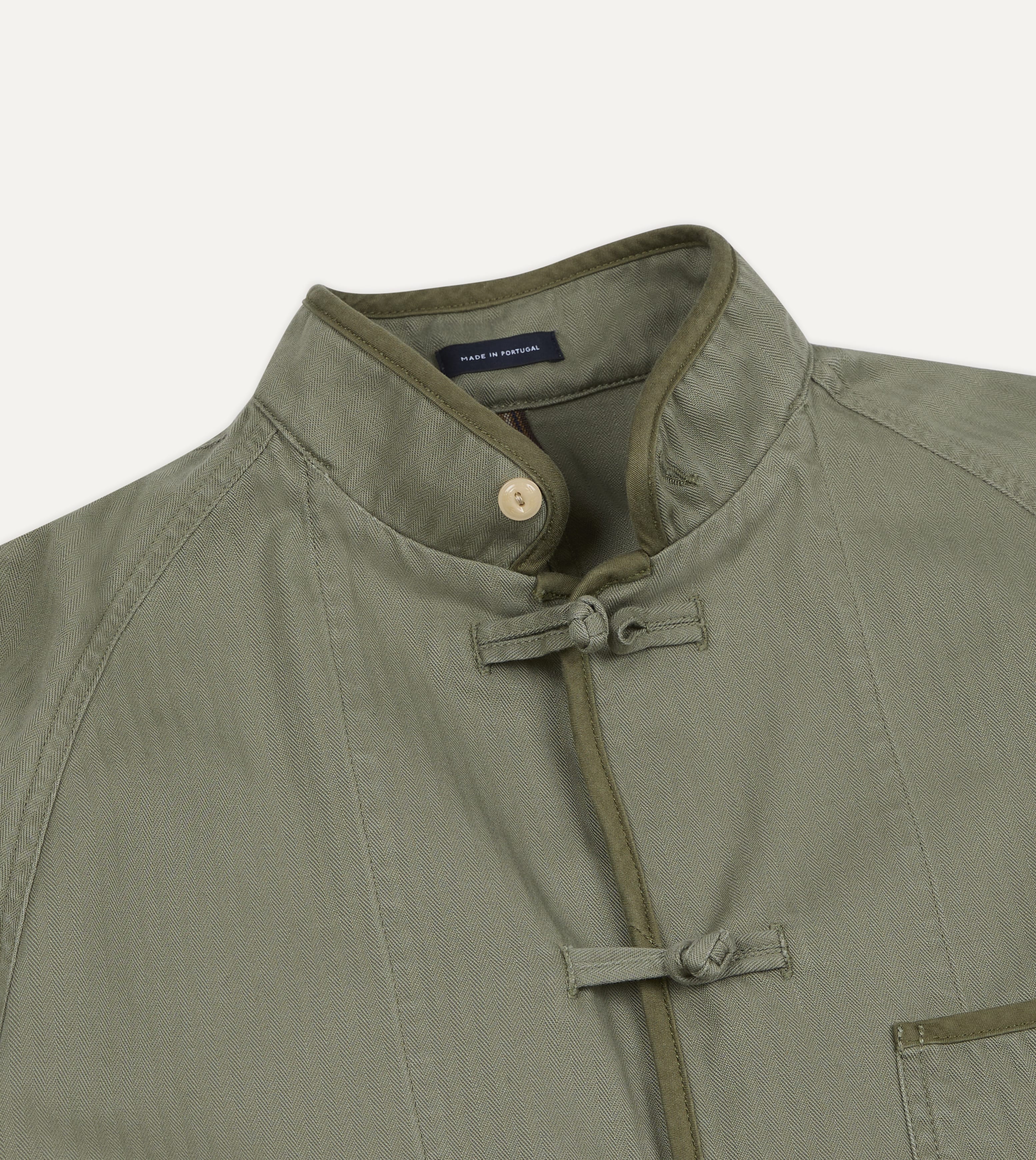Olive Herringbone Cotton Artist Chore Jacket - Image 4