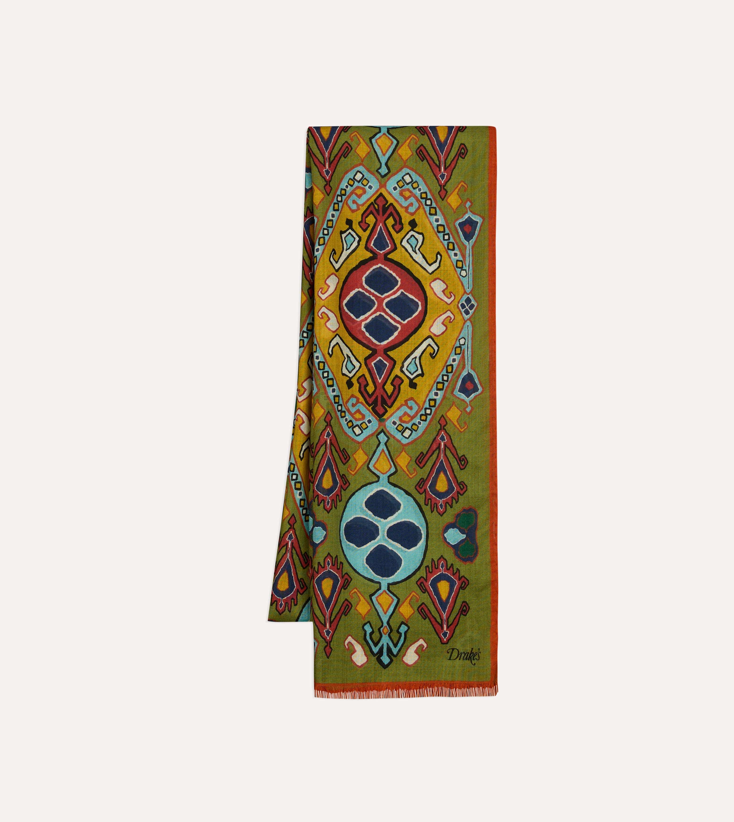 Olive Tapestry Print Wool Silk Scarf - Image 2