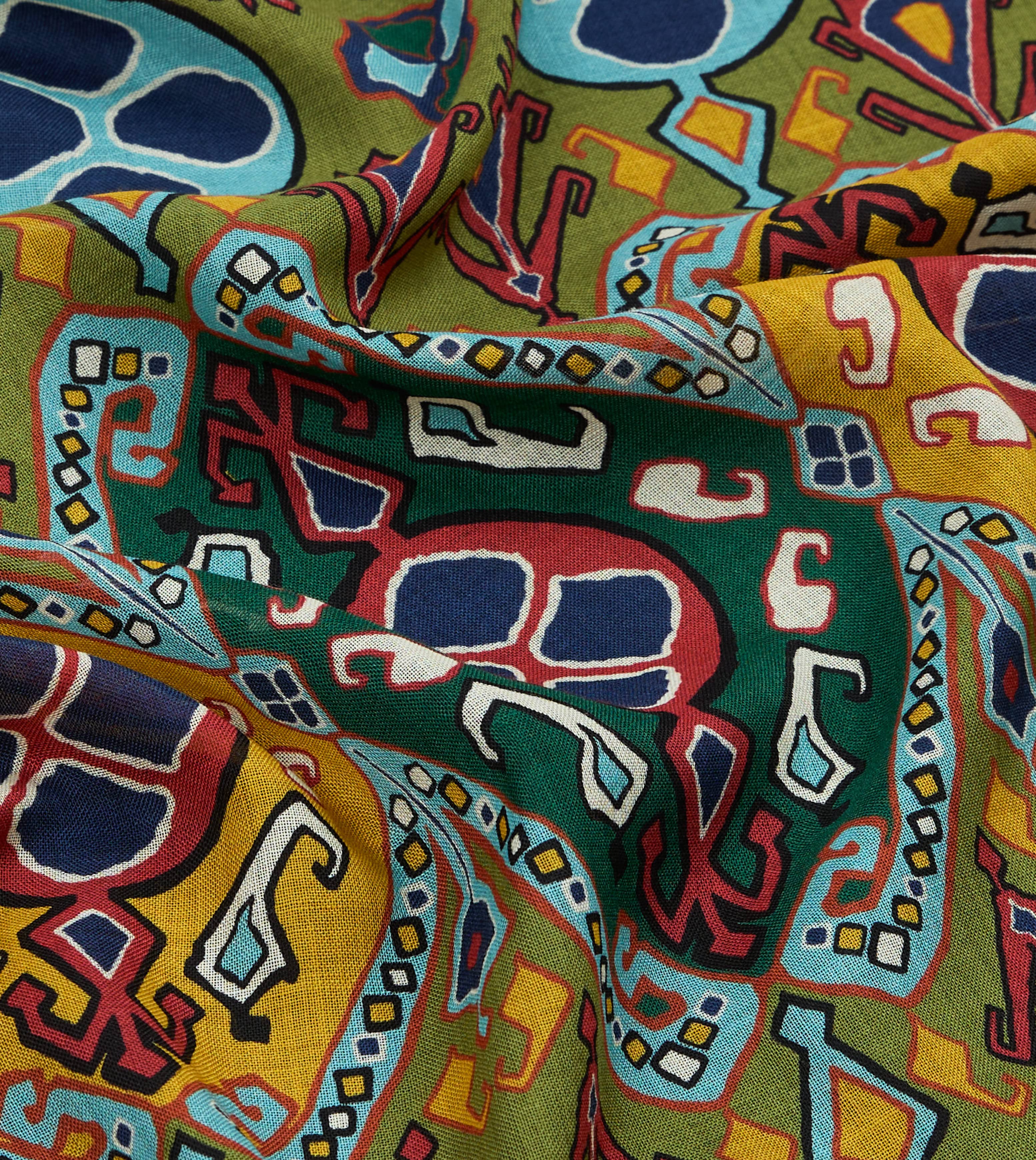 Olive Tapestry Print Wool Silk Scarf - Image 3