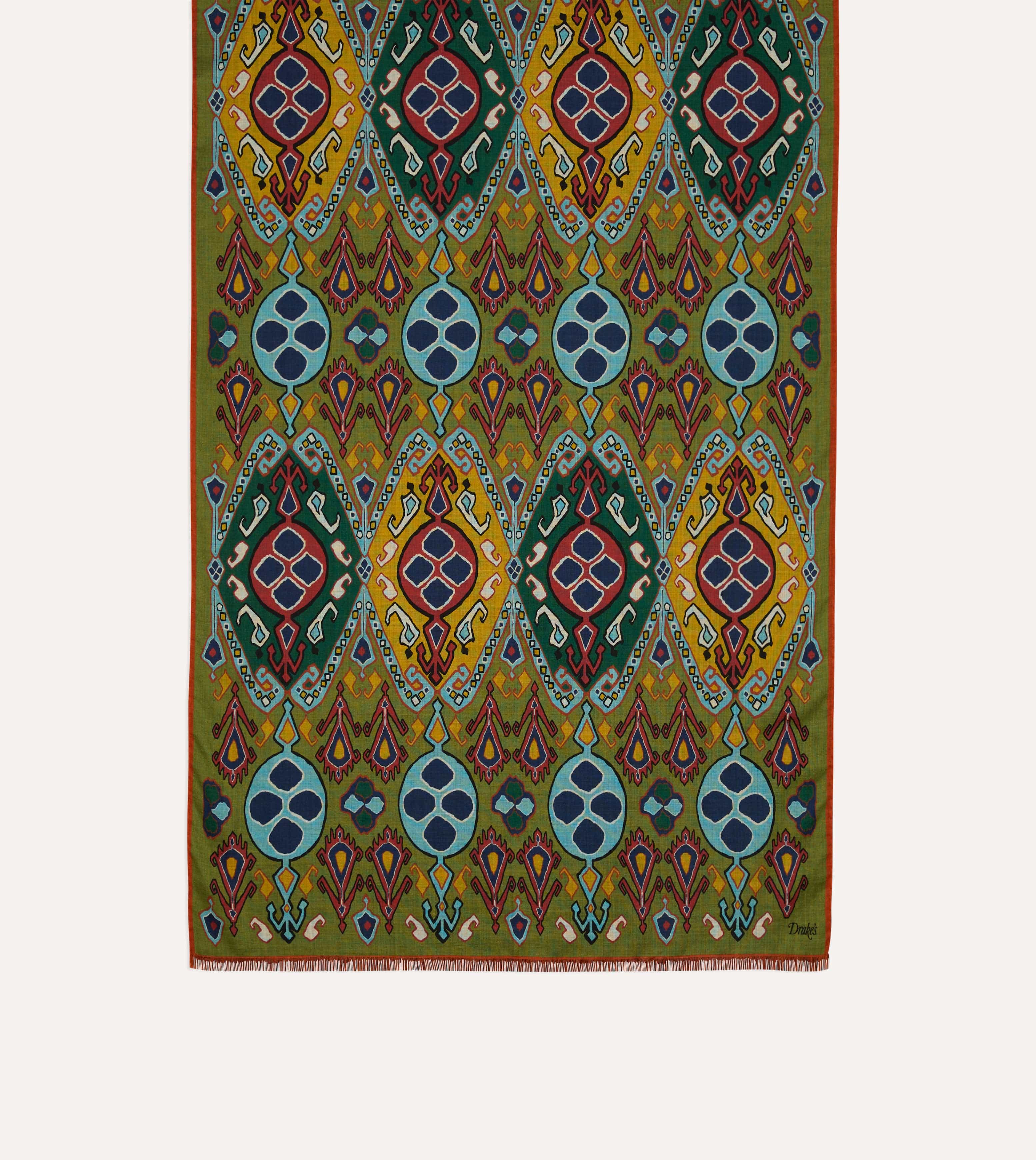 Olive Tapestry Print Wool Silk Scarf - Image 4
