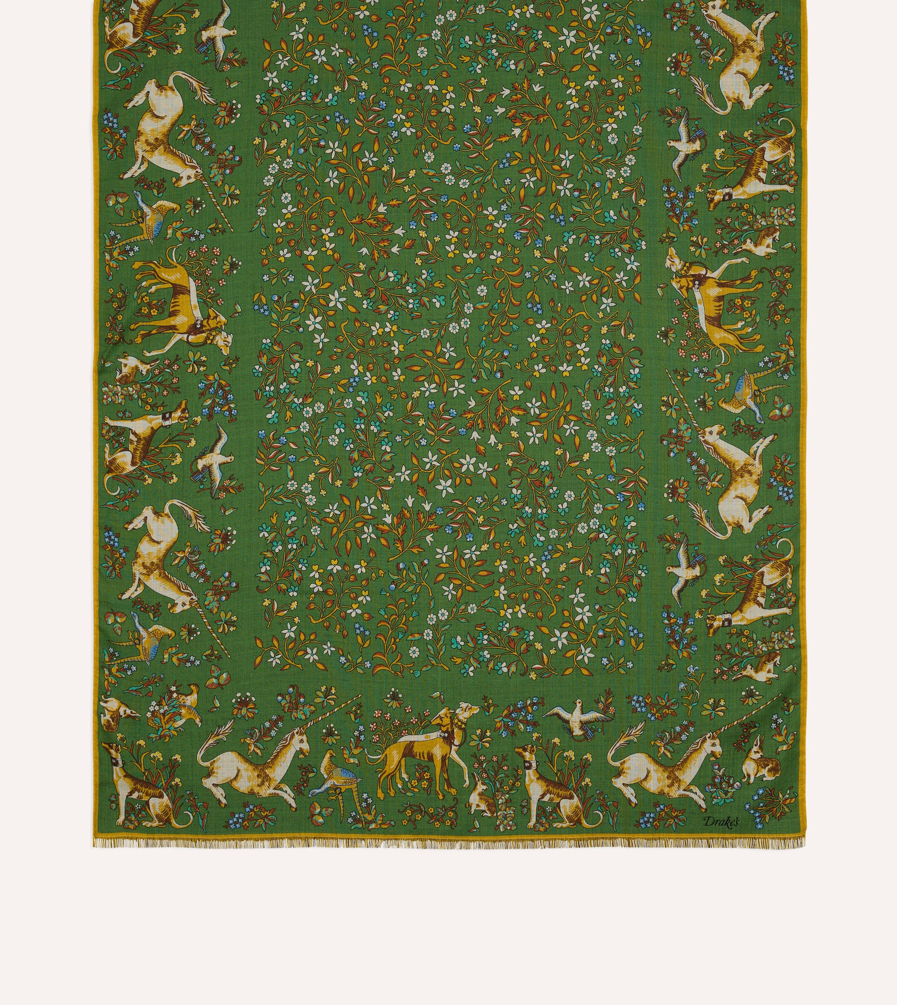 Olive Unicorn Garden Print Tubular Wool-Silk Scarf - Image 4