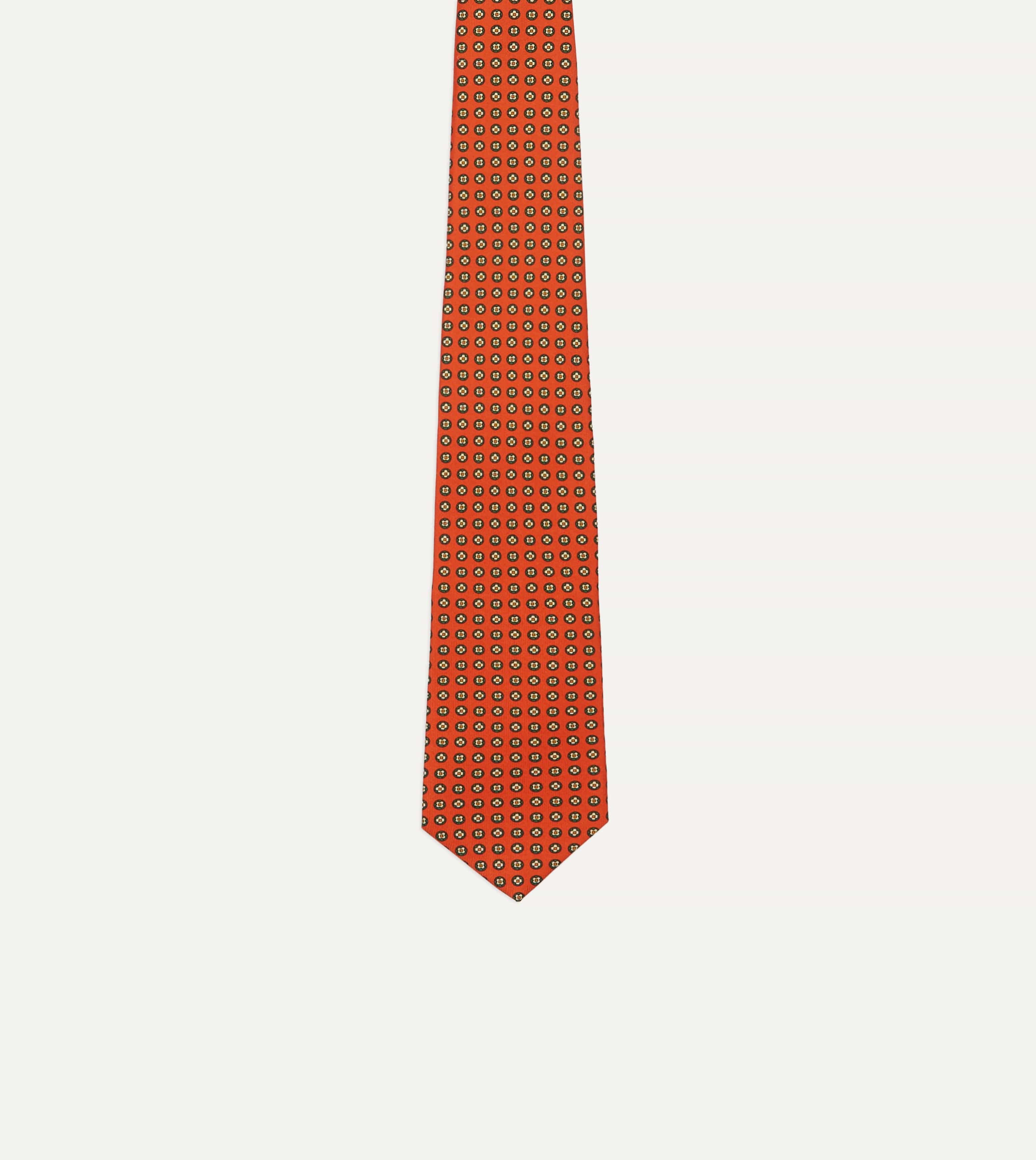 Orange Micro Geometric Print Silk Self Tipped Tie - Image 4