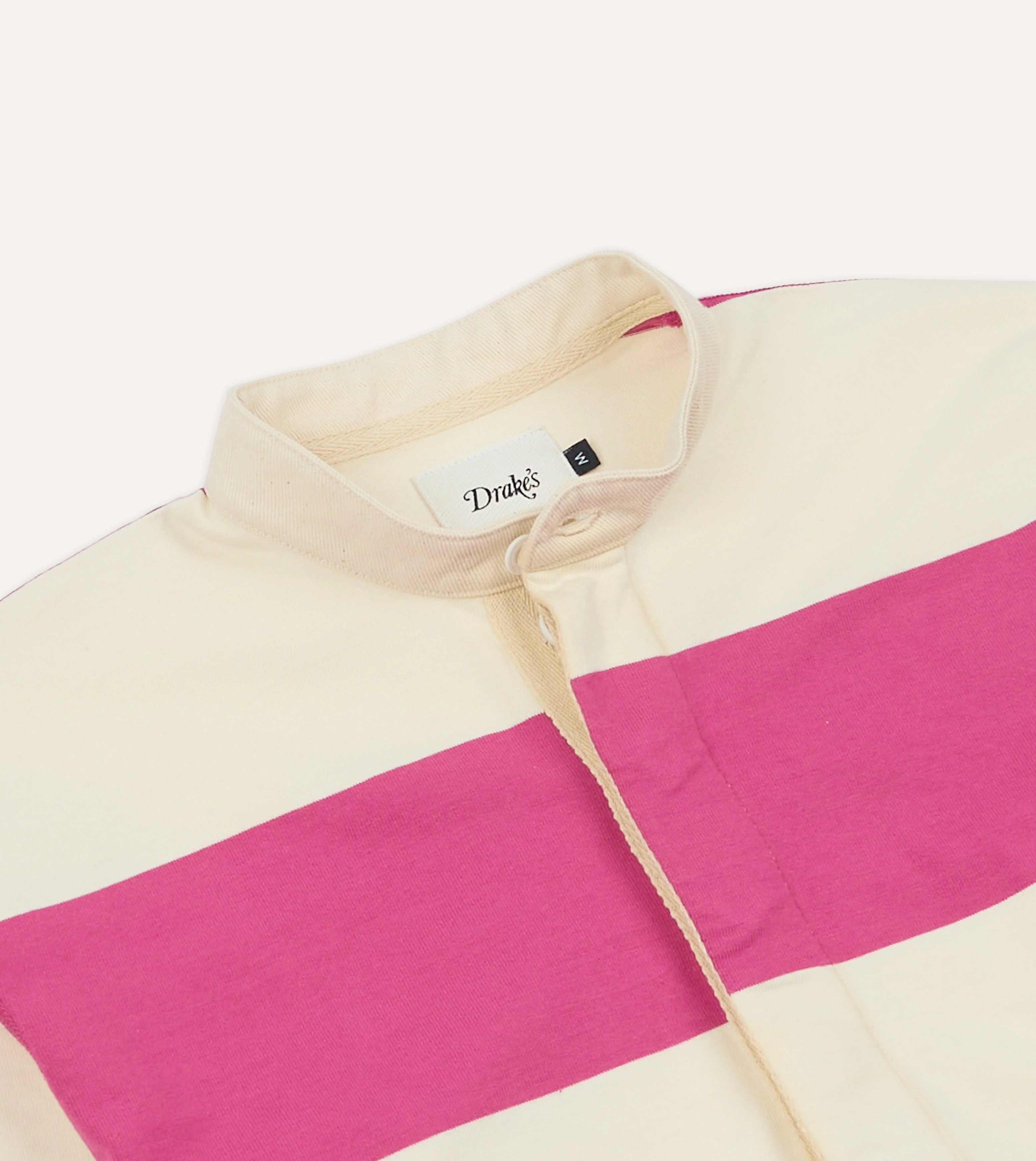 Pink and White Stripe Cotton Mandarin Collar Rugby Shirt - Image 4