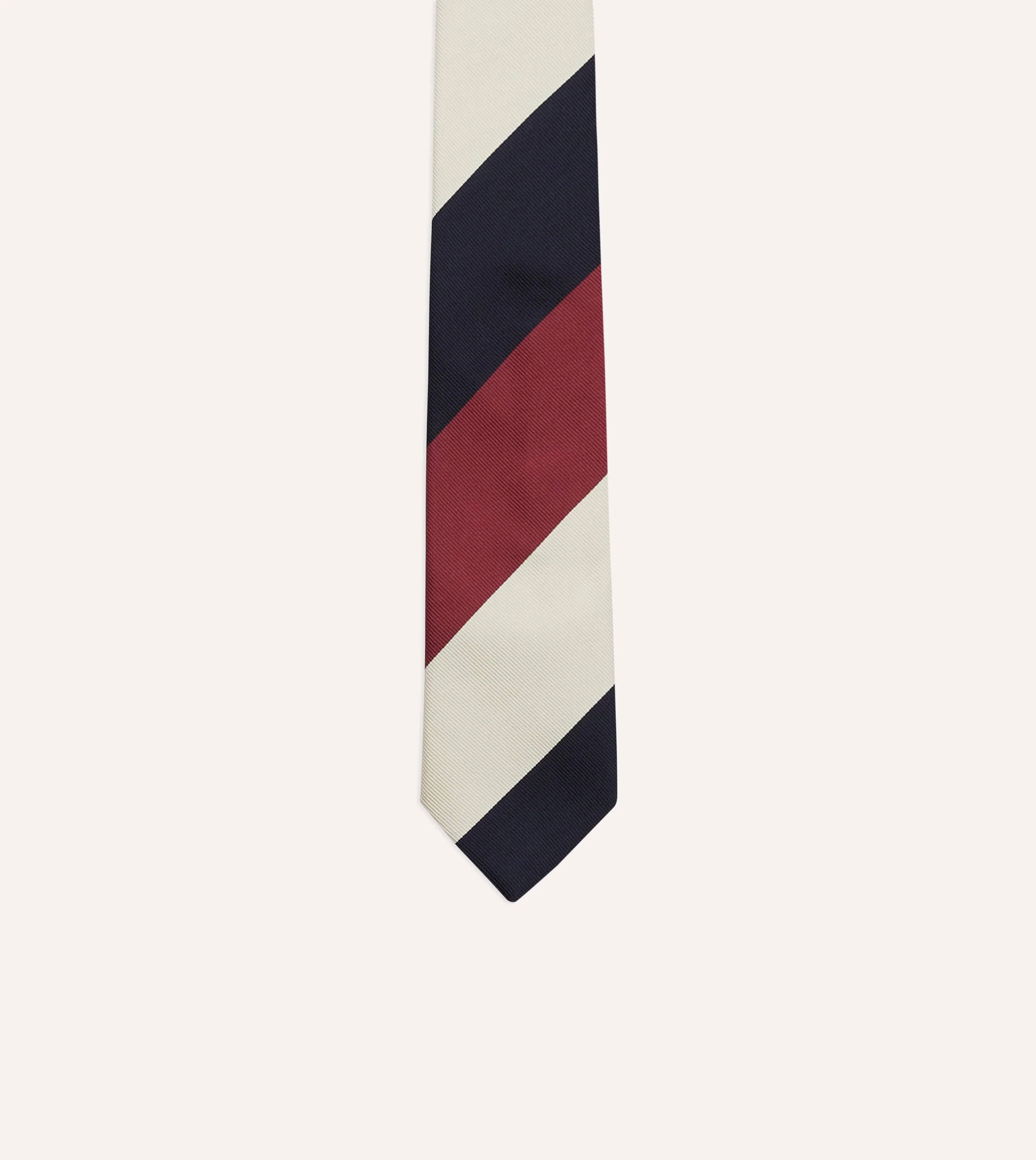 Pink, Ecru and Navy Block Stripe Repp Silk Tipped Tie - Image 3