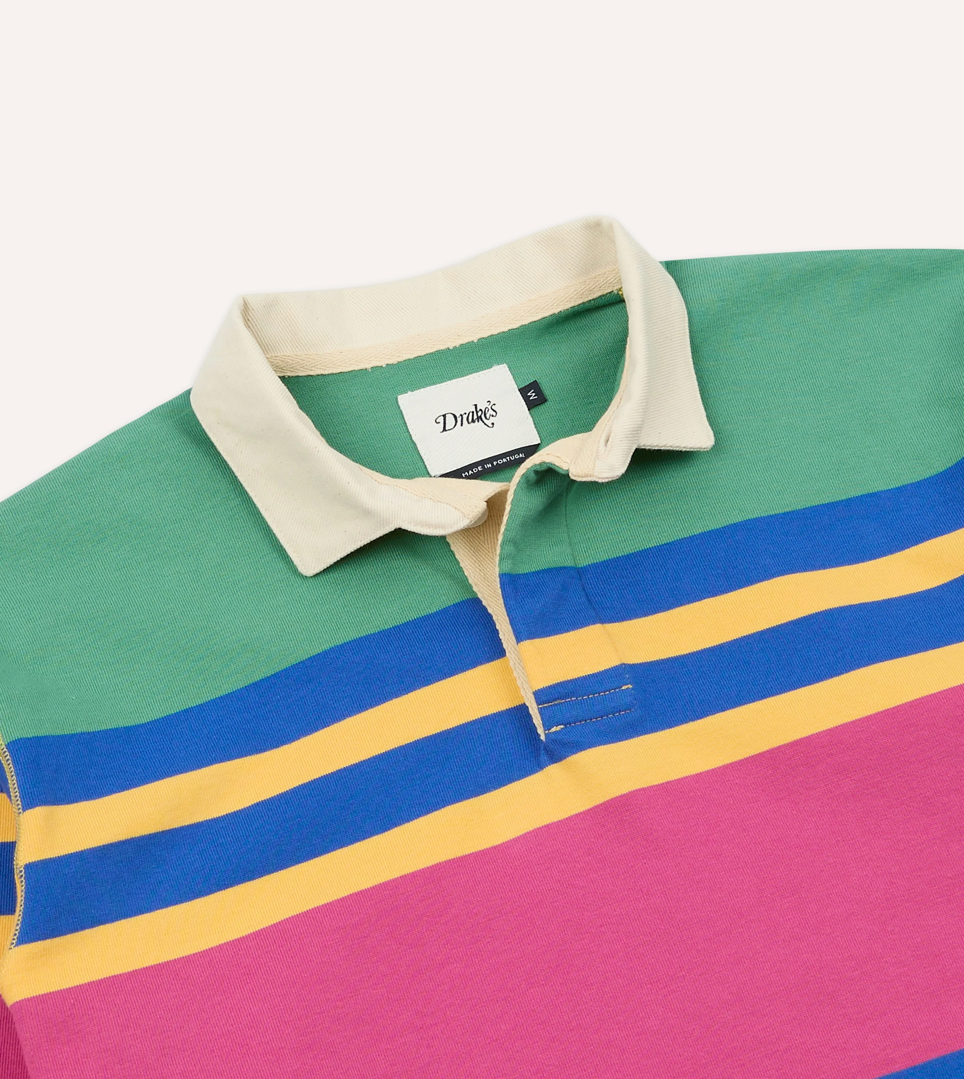 Pink, Green, Yellow and Navy Pastel Stripe Cotton Rugby Shirt - Image 3