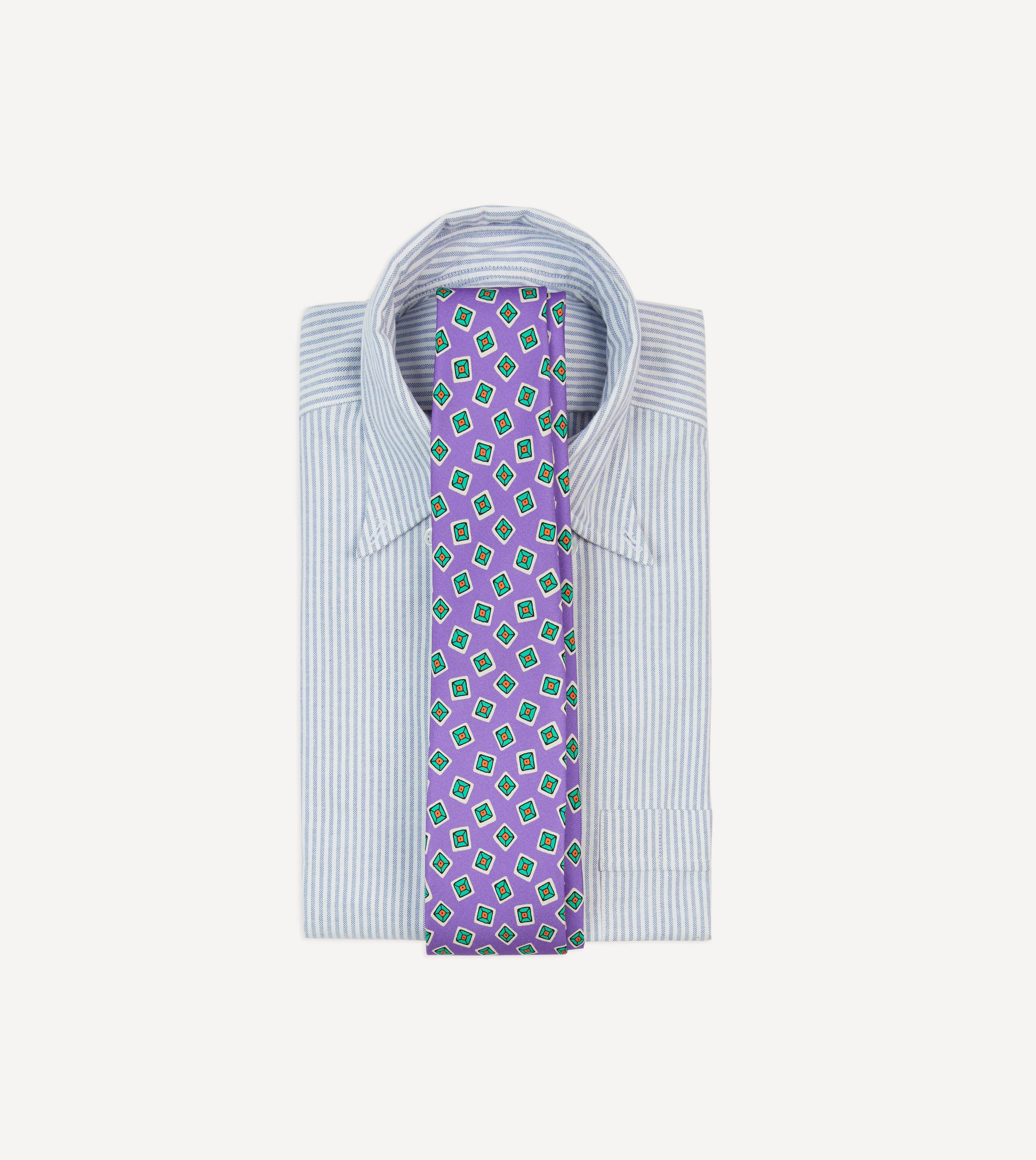 Purple Jumbled Tile Print Silk Self Tipped Tie - Image 2