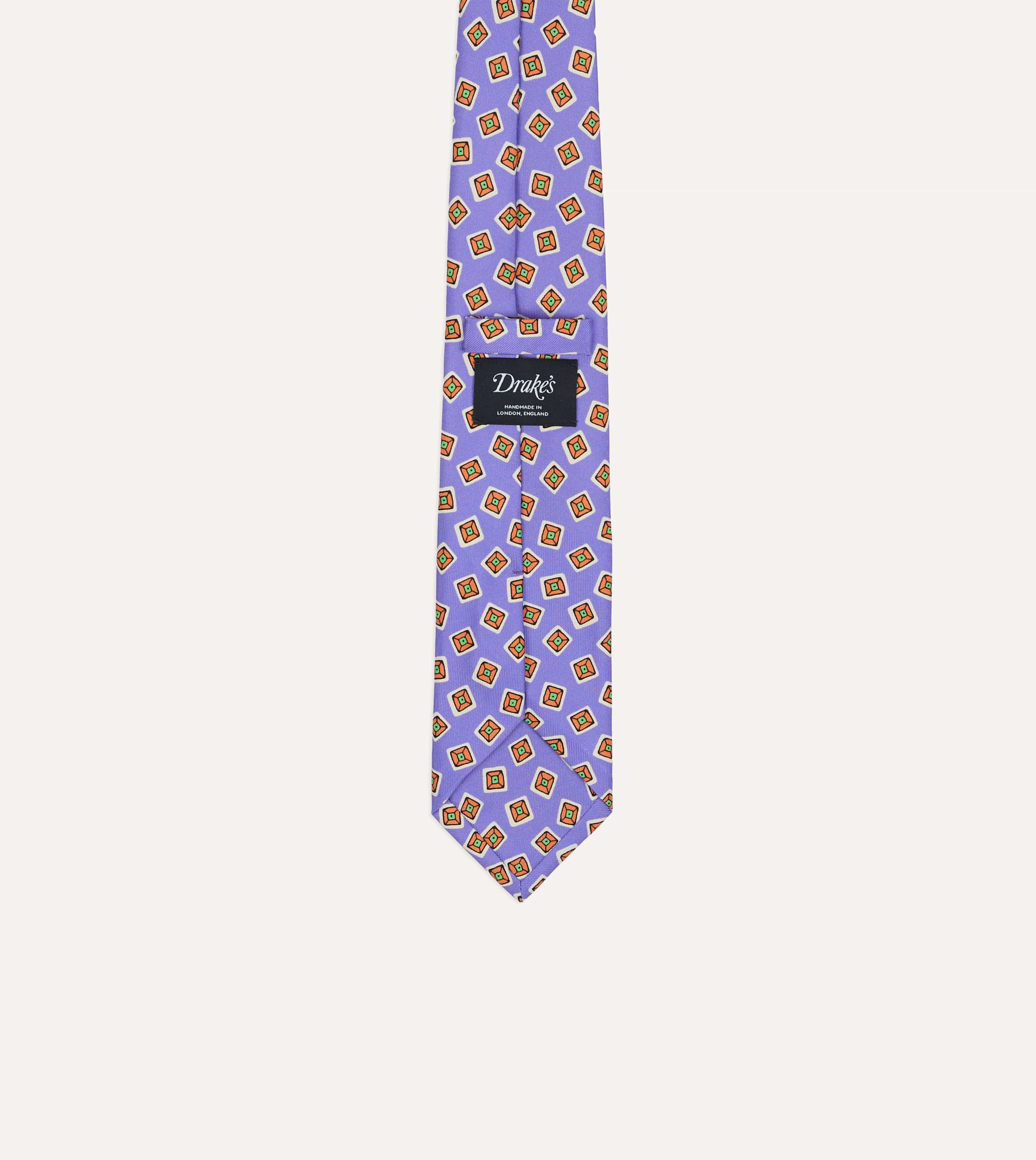 Purple Square Diamond Print Silk Self-Tipped Tie - Image 4