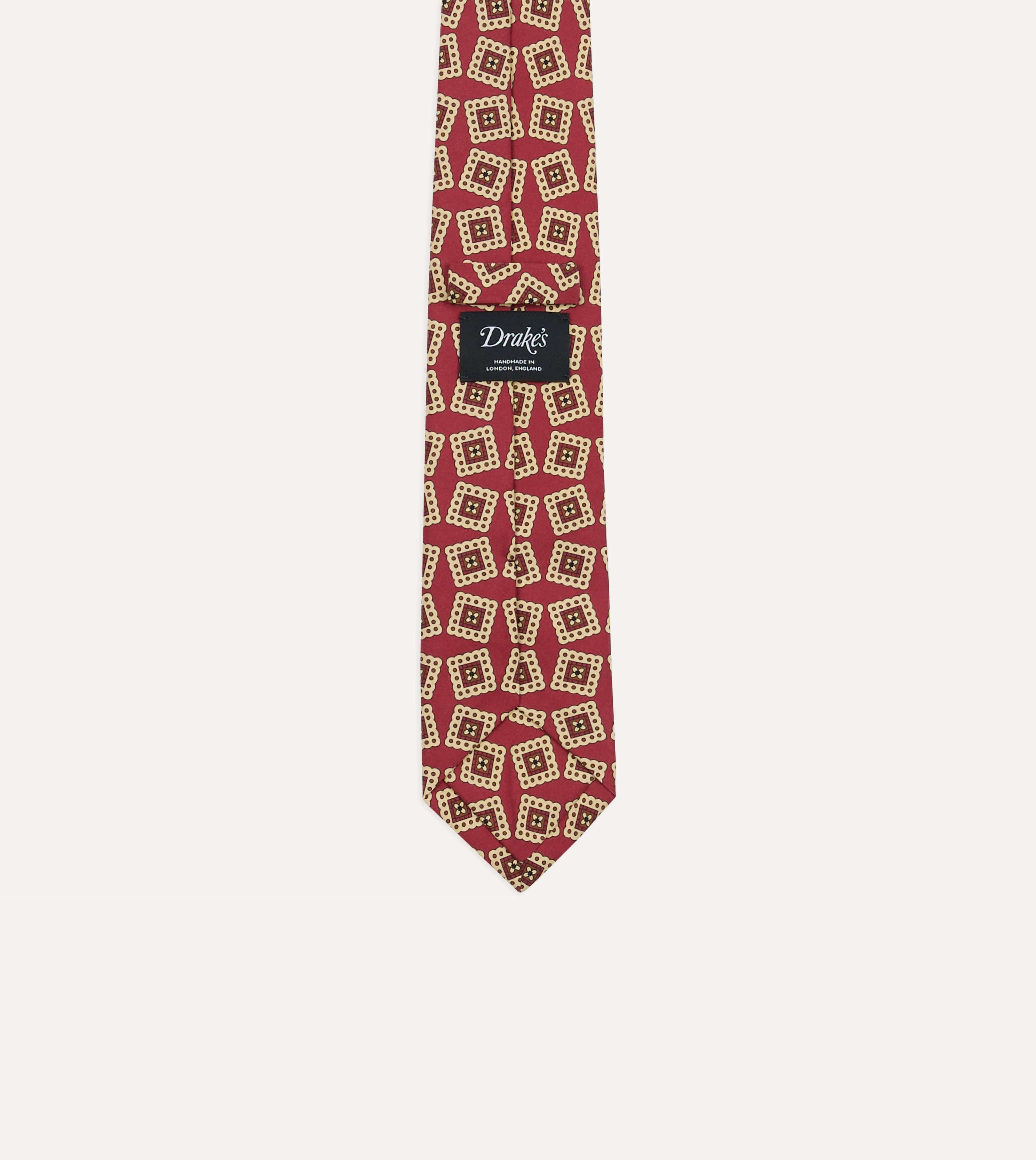 Red Jumbled Medallion Print Silk Self Tipped Tie - Image 4