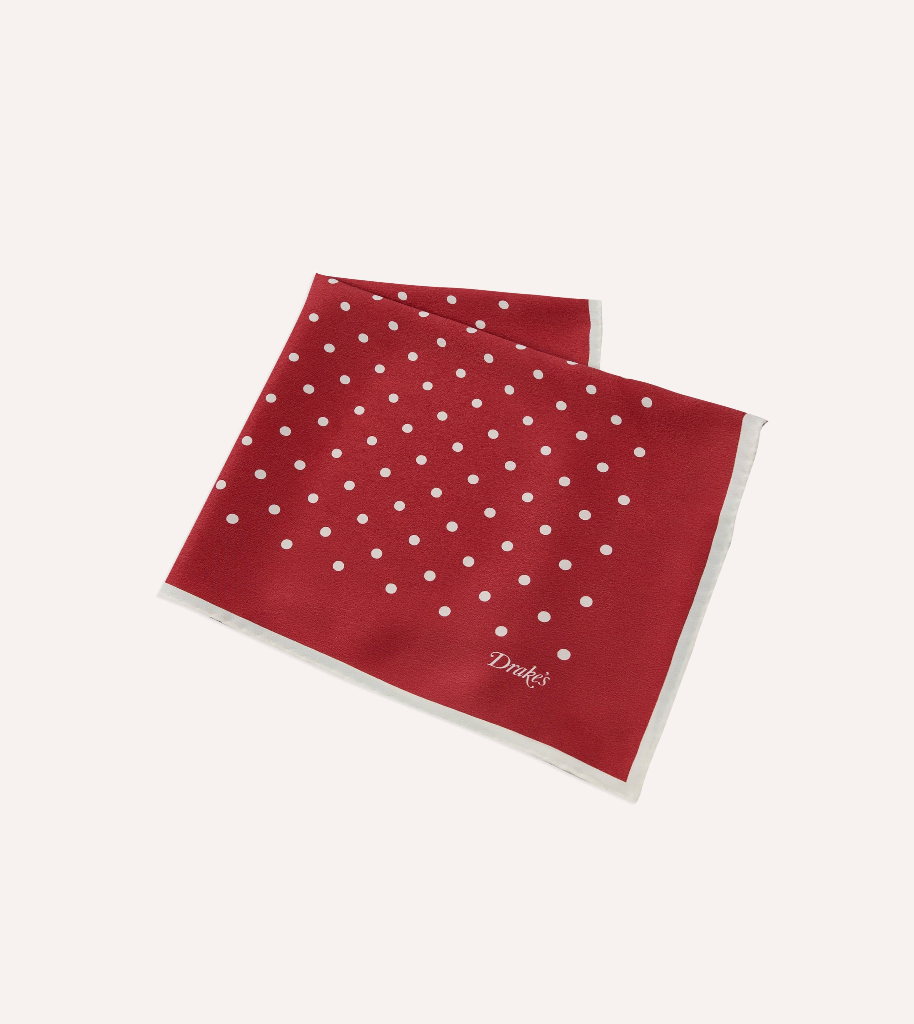 Red Polka Dot Print Silk Pocket Square - Image 3