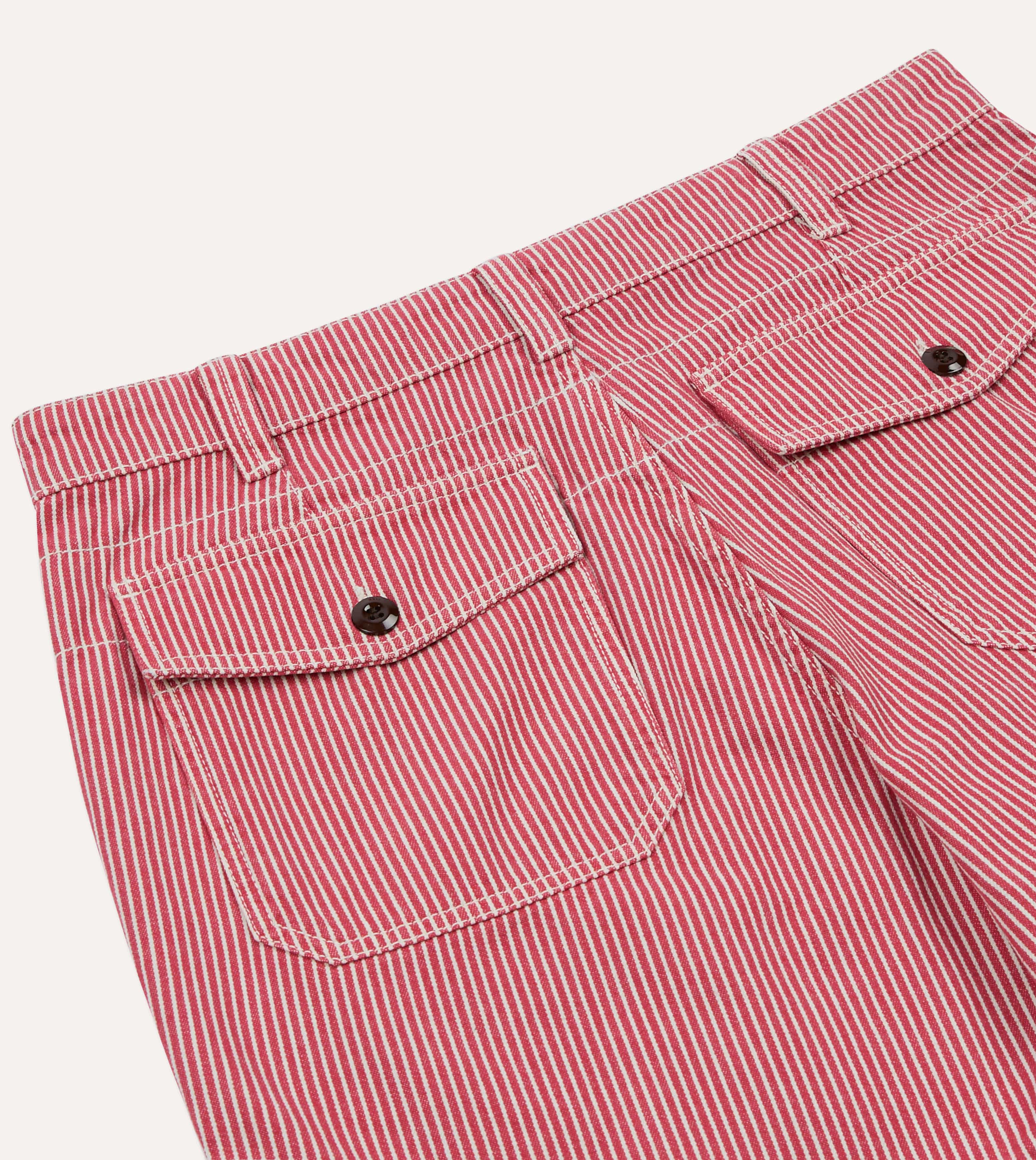 Red Stripe Cotton Fatigue Shorts - Image 4