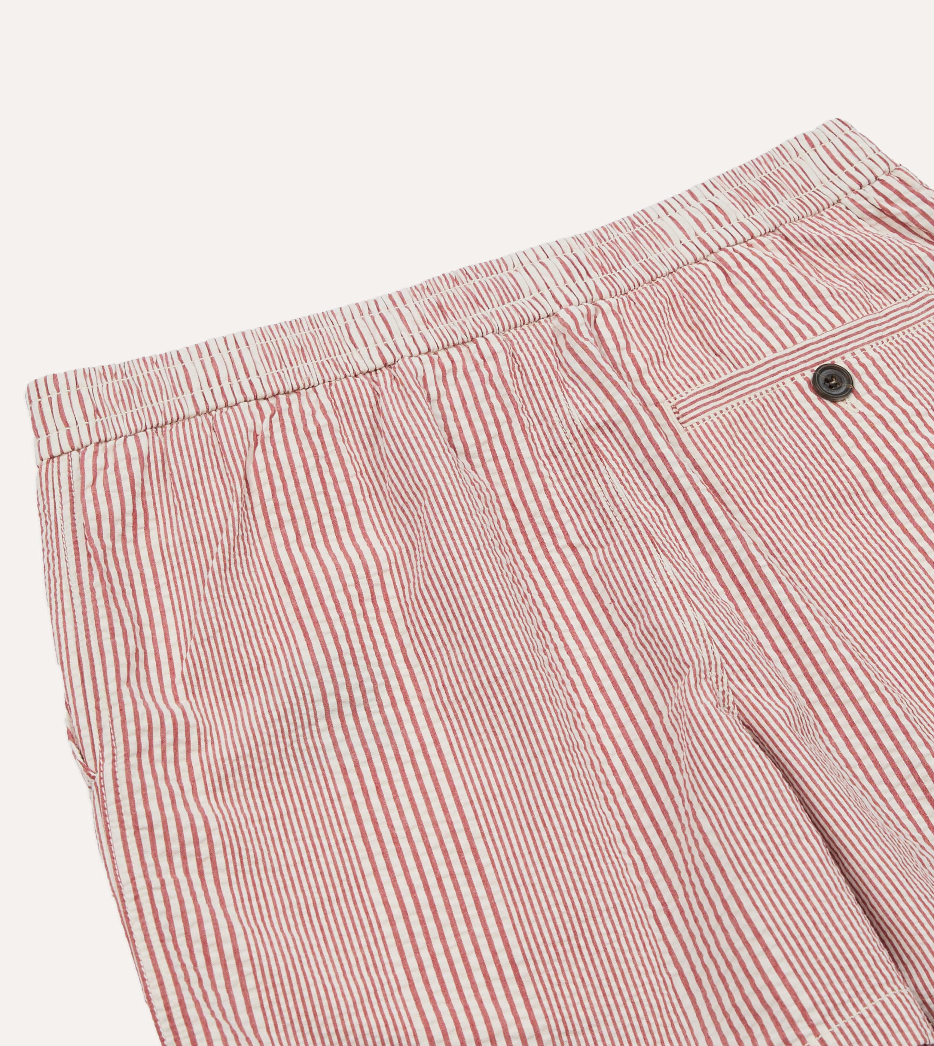 Red Stripe Seersucker Cotton Drawstring Shorts - Image 5