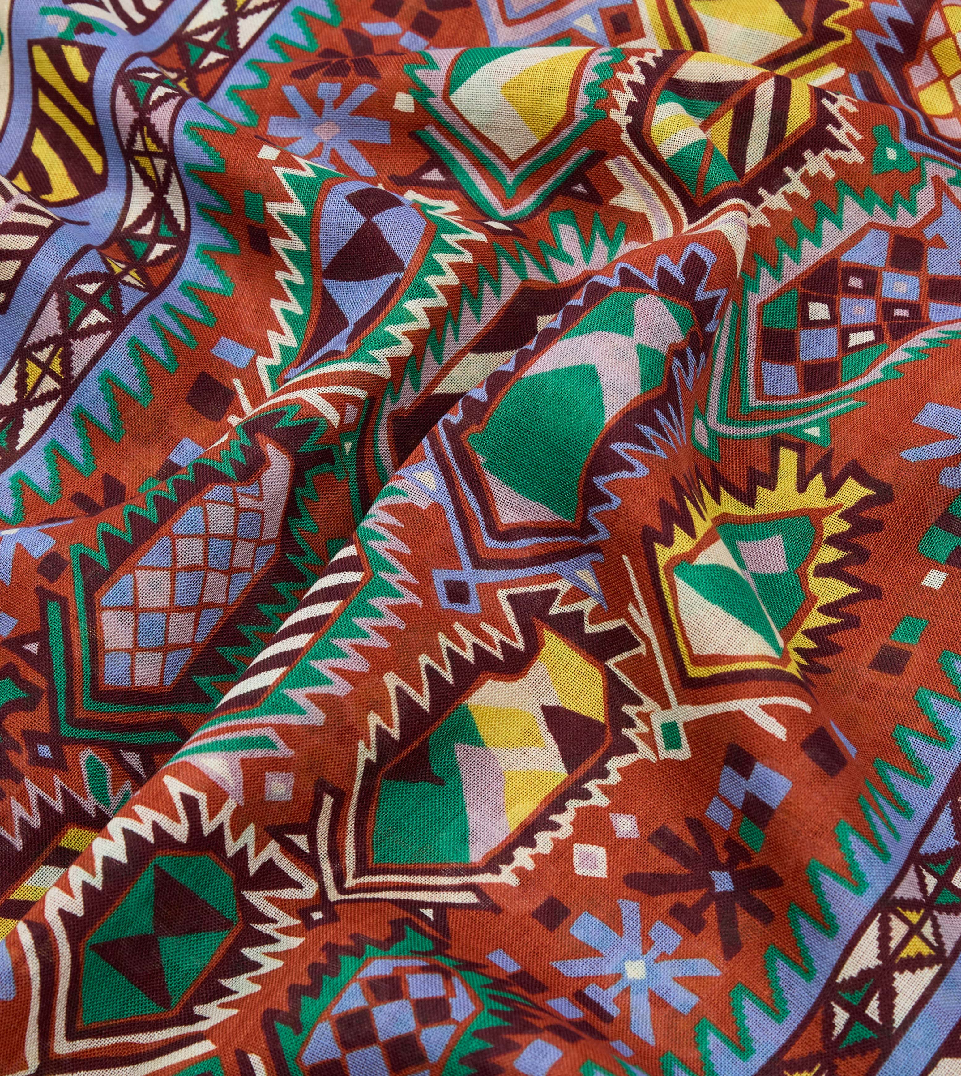 Rust Rug Print Tubular Wool-Silk Scarf - Image 2