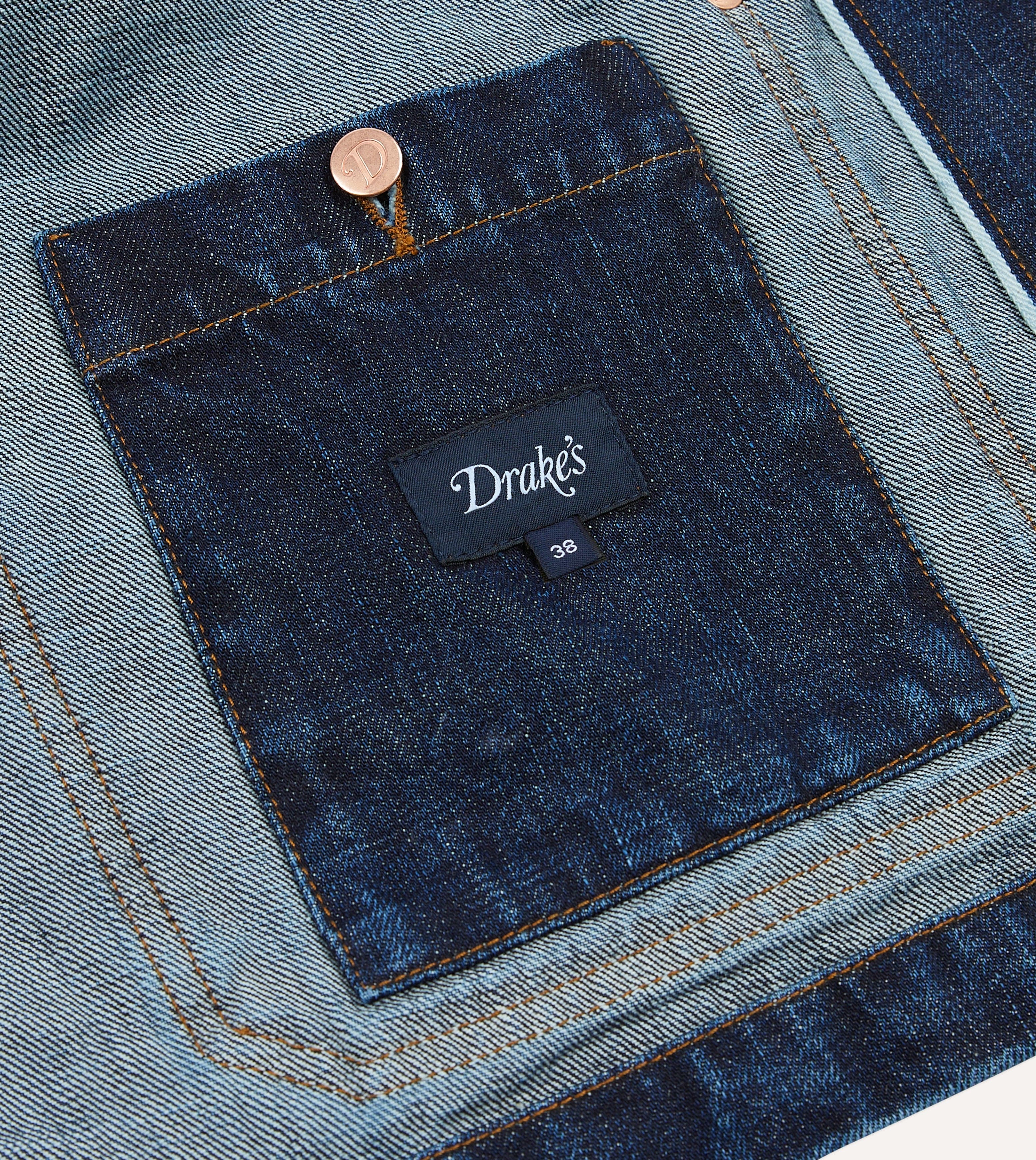 Stone Wash Selvedge Denim Five-Pocket Chore Jacket - Image 8