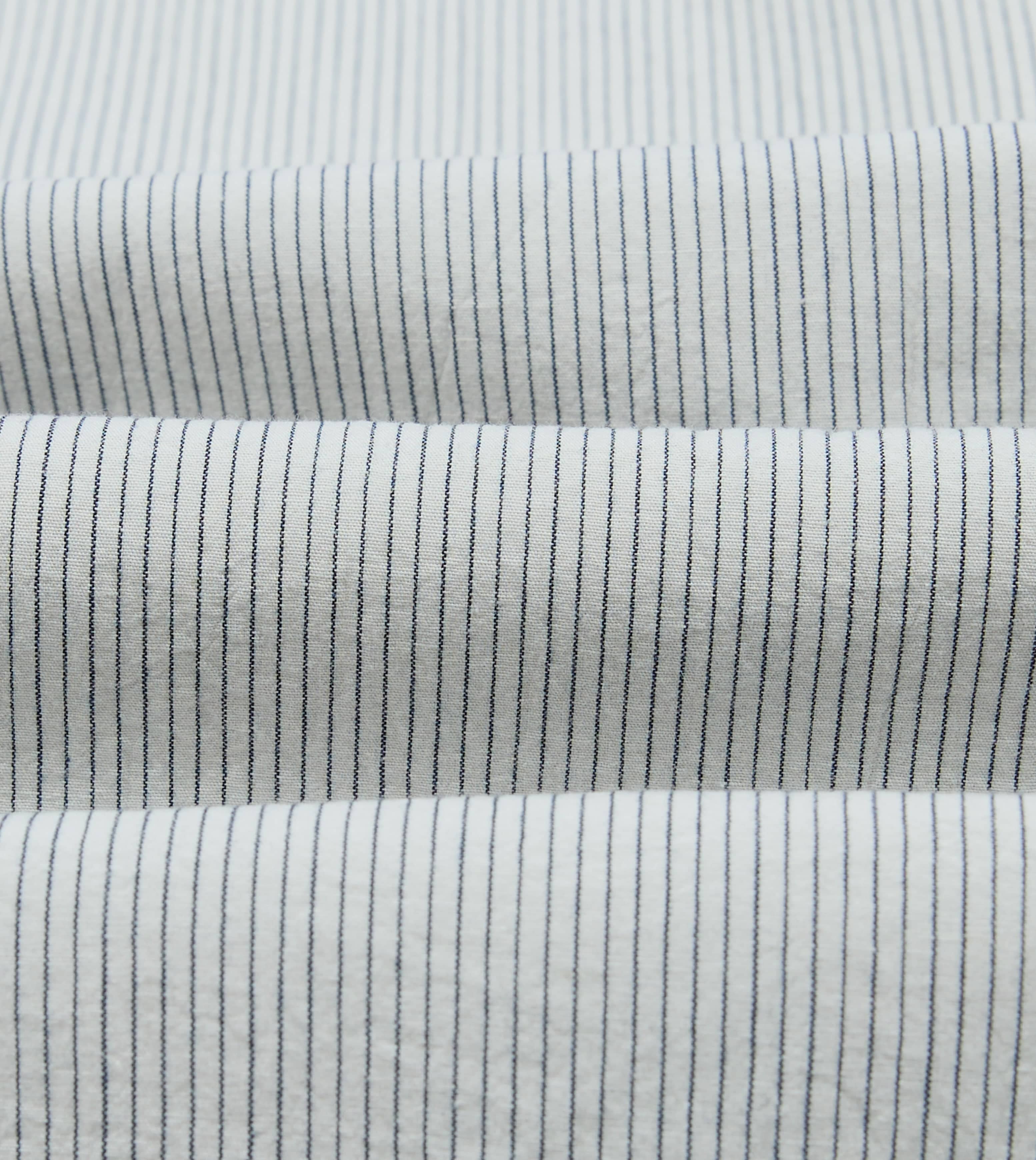 White and Navy Stripe Cotton Mandarin Collar Shirt - Image 2