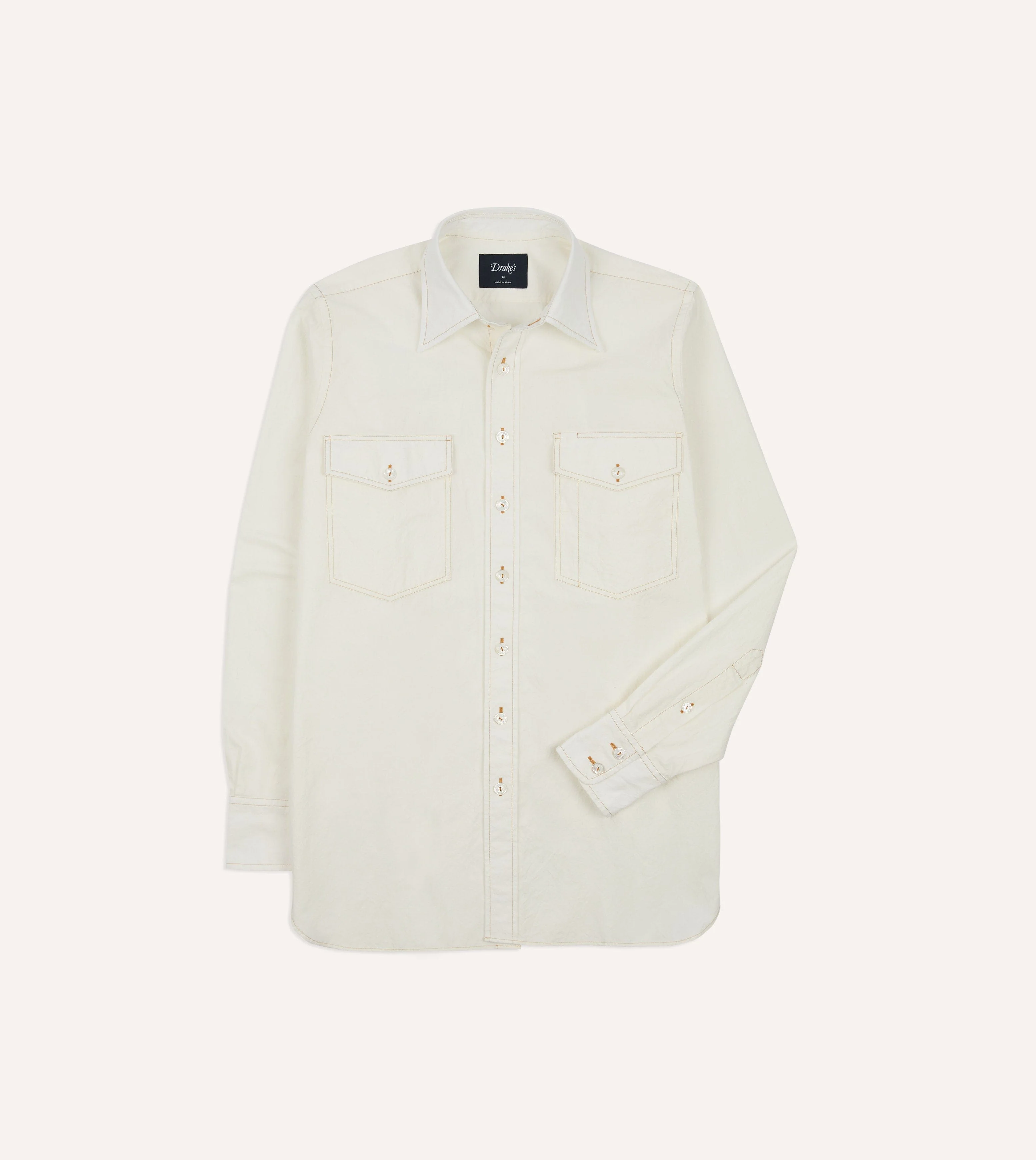 White Cotton-Linen Two-Pocket Work Shirt - Image 2