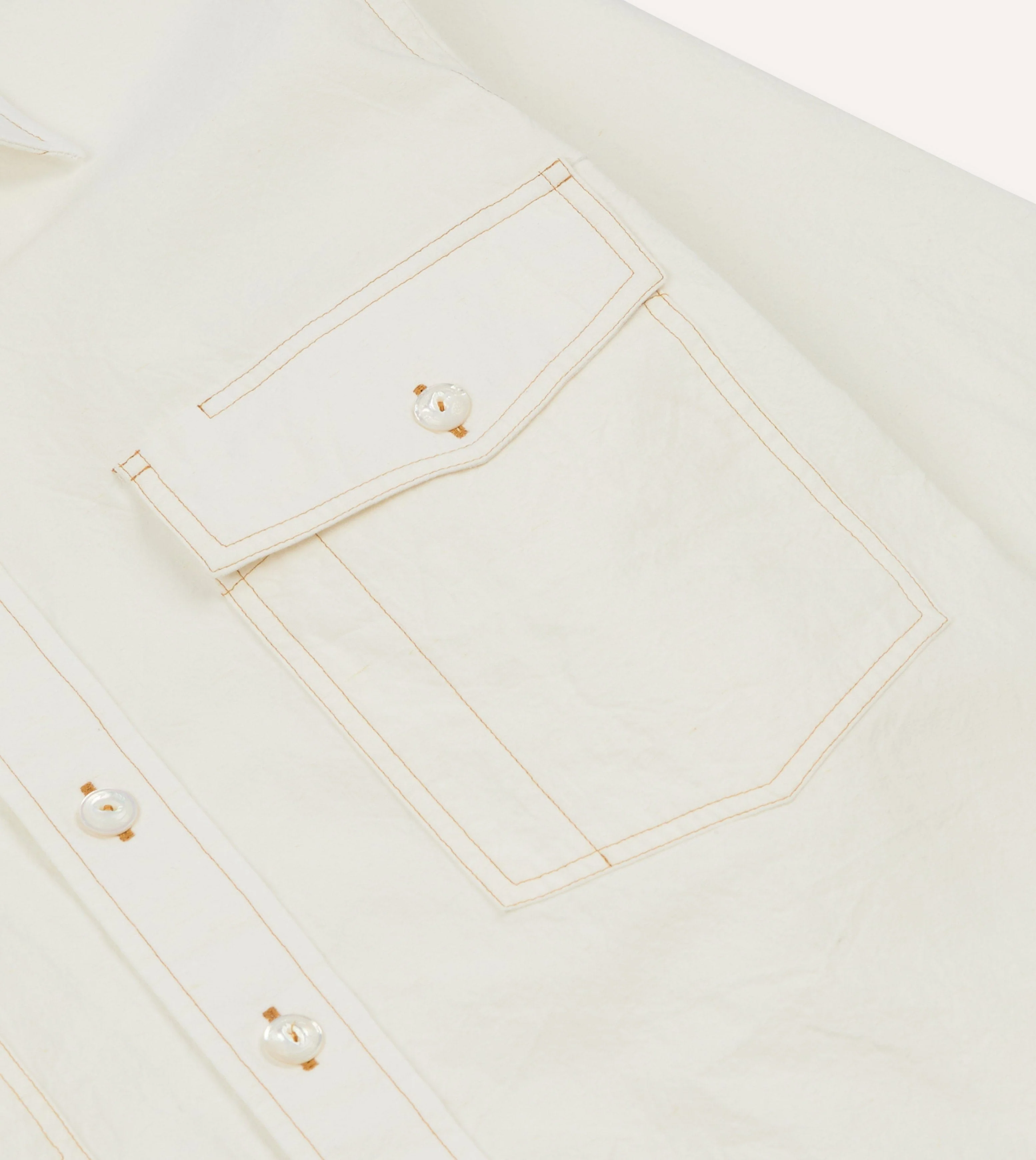 White Cotton-Linen Two-Pocket Work Shirt - Image 5