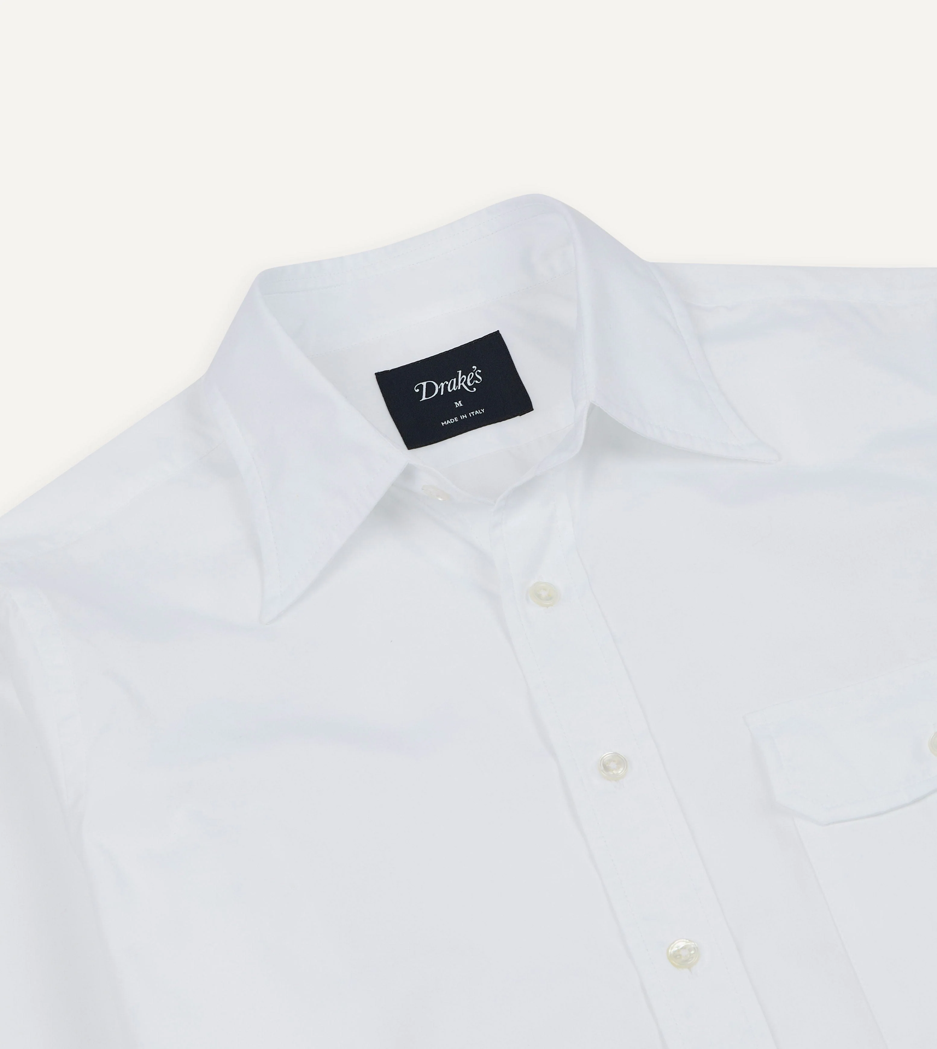 White Long Point Collar Flap Pocket Poplin Shirt - Image 3