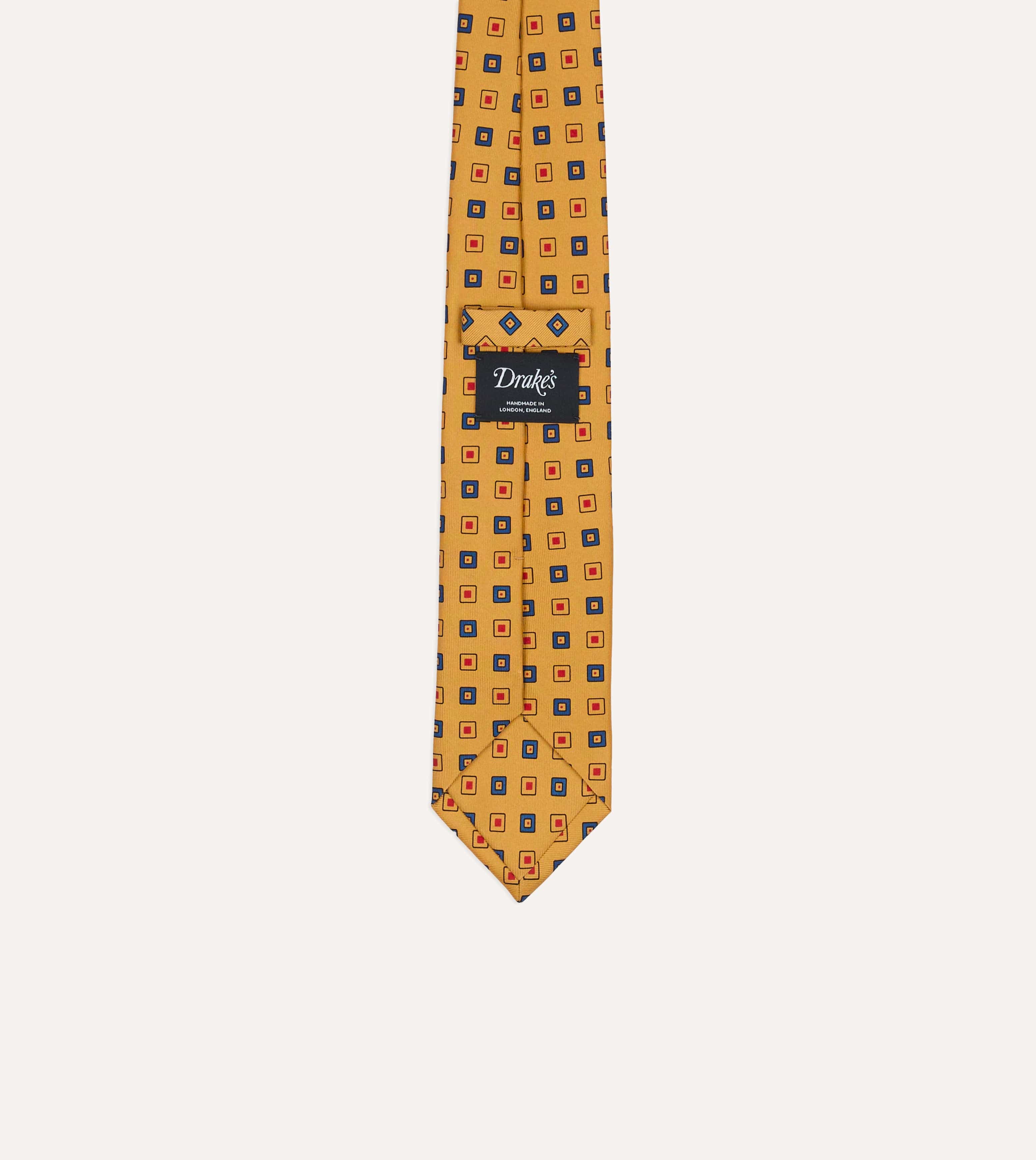 Yellow Geometric Diamond Print Silk Self-Tipped Tie - Image 5