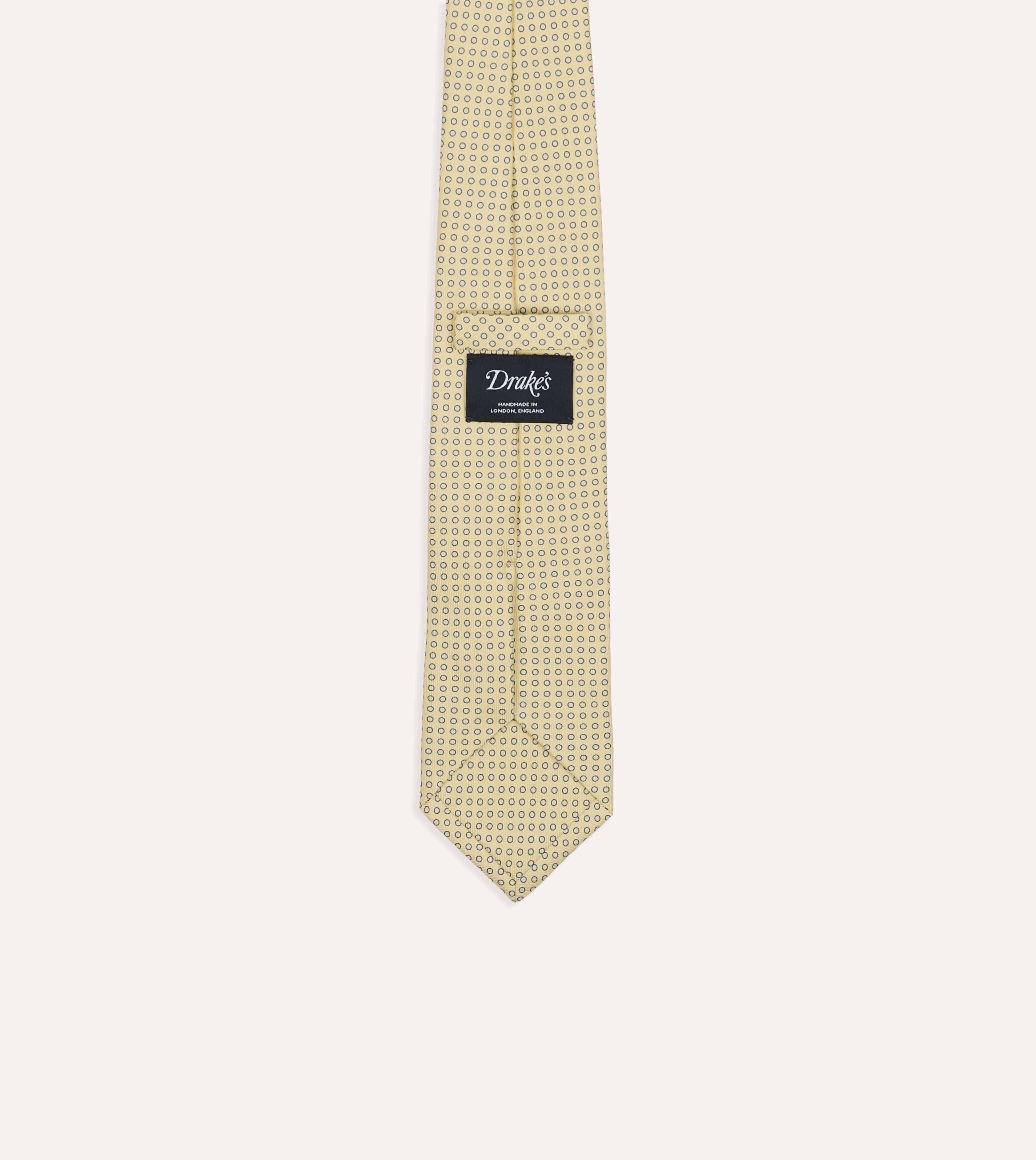 Yellow Mini Circle Print Silk Self-Tipped Tie - Image 4