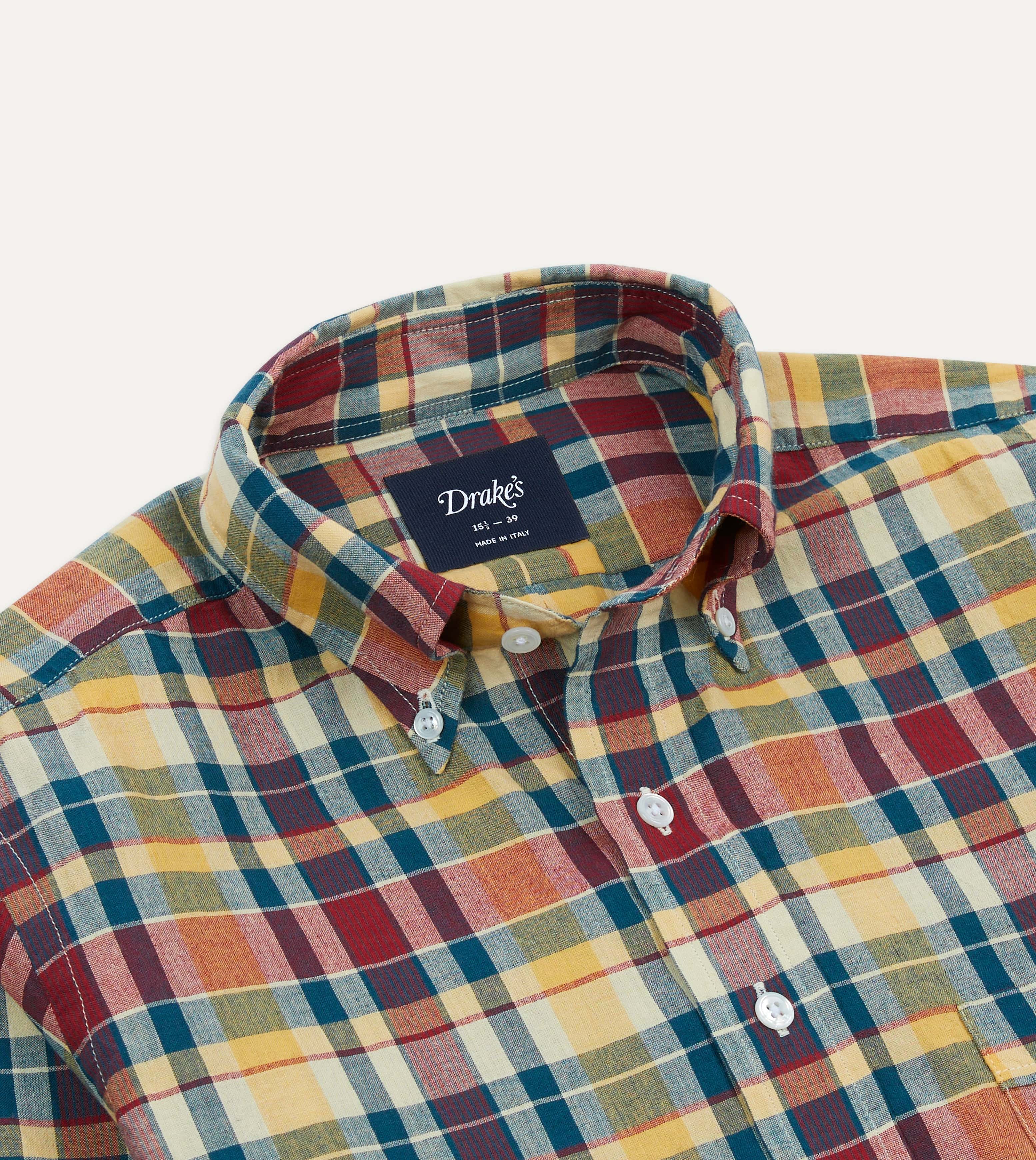 Yellow, Red and Blue Madras Check Cotton Button-Down Shirt - Image 3